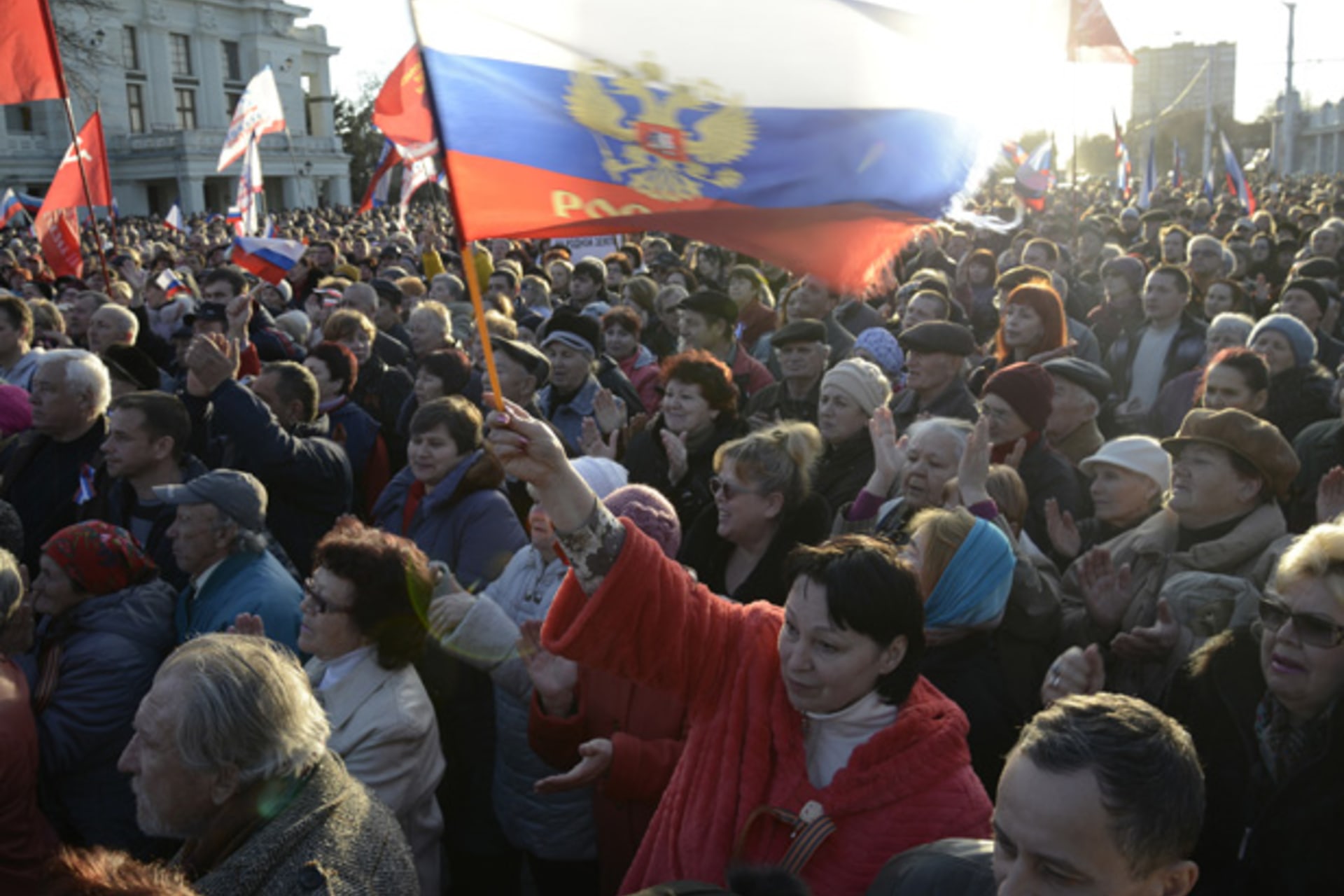 <p>Pro-Russian demonstrators rally in the Crimean town of Yevpatoria. (Mark Levin/Courtesy Reuters)</p>
