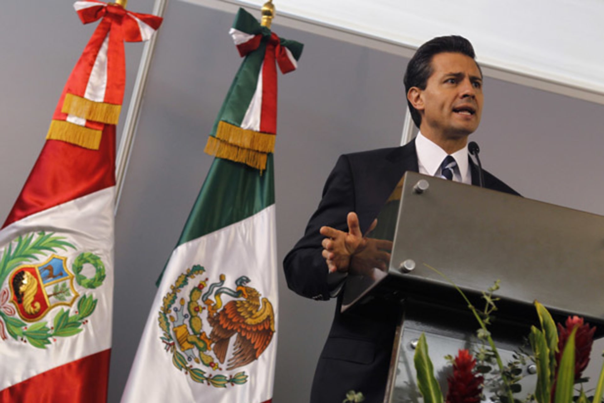<p>Mexico’s president-elect Enrique Pena Nieto talks to the media in Lima, Peru, in September (Mariana Bazo/Courtesy Reuters).</p>
