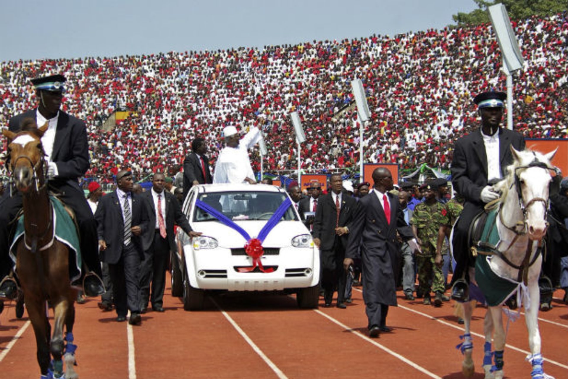 Sierra Leone's President Bai Koroma's motorcade goes around the national stadium before his inauguration ceremony in Freetown 15/11/2007.