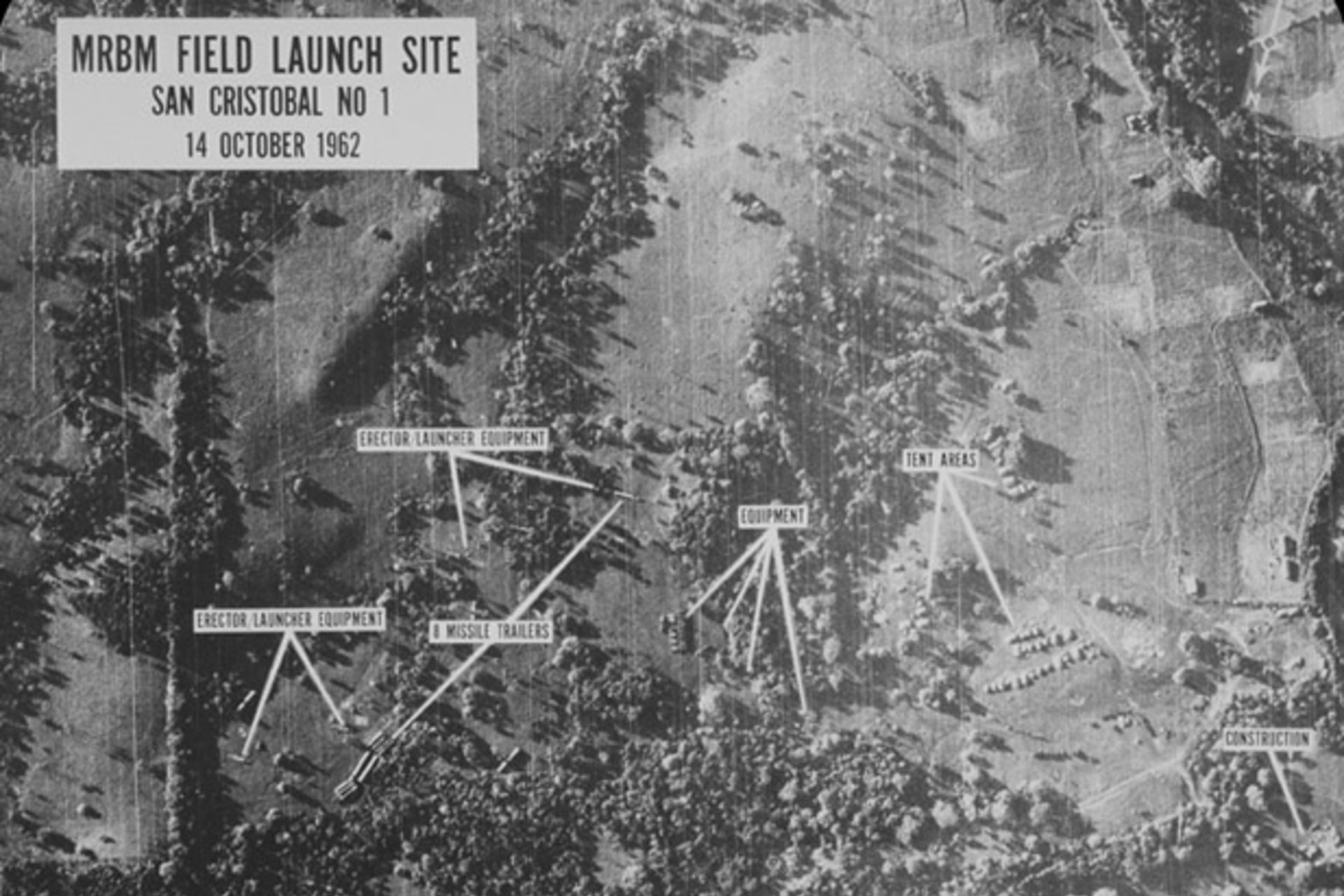 <p>A U-2 photograph of an MRBM Field Launch Site in San Cristobal, Cuba. (Dino A. Brugioni Collection, The National Security Archive, Washington, DC)</p>