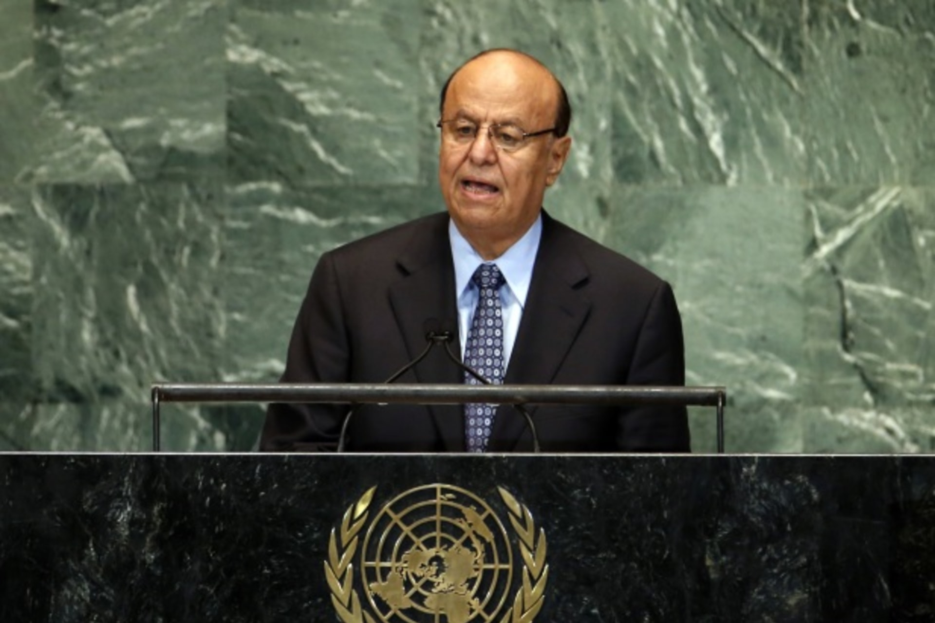 <p>Abdrabuh Mansour Hadi Mansour, president of Yemen addresses the sixty-seventh UN General Assembly in New York (Mike Segar/Courtesy Reuters).</p>
