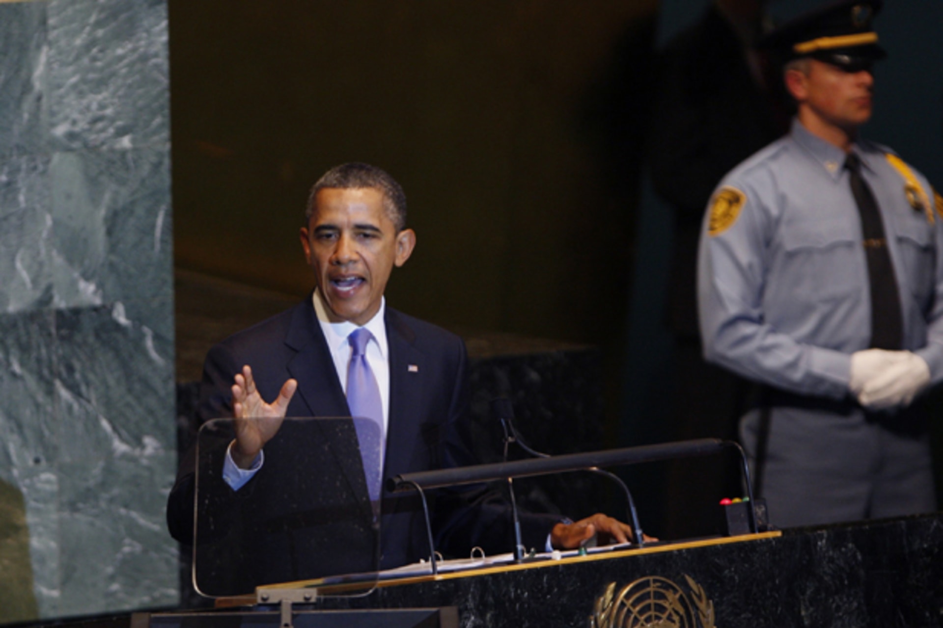 U.S. President Barack Obama addresses the 66th United Nations General Assembly at the U.N. headquarters in New York