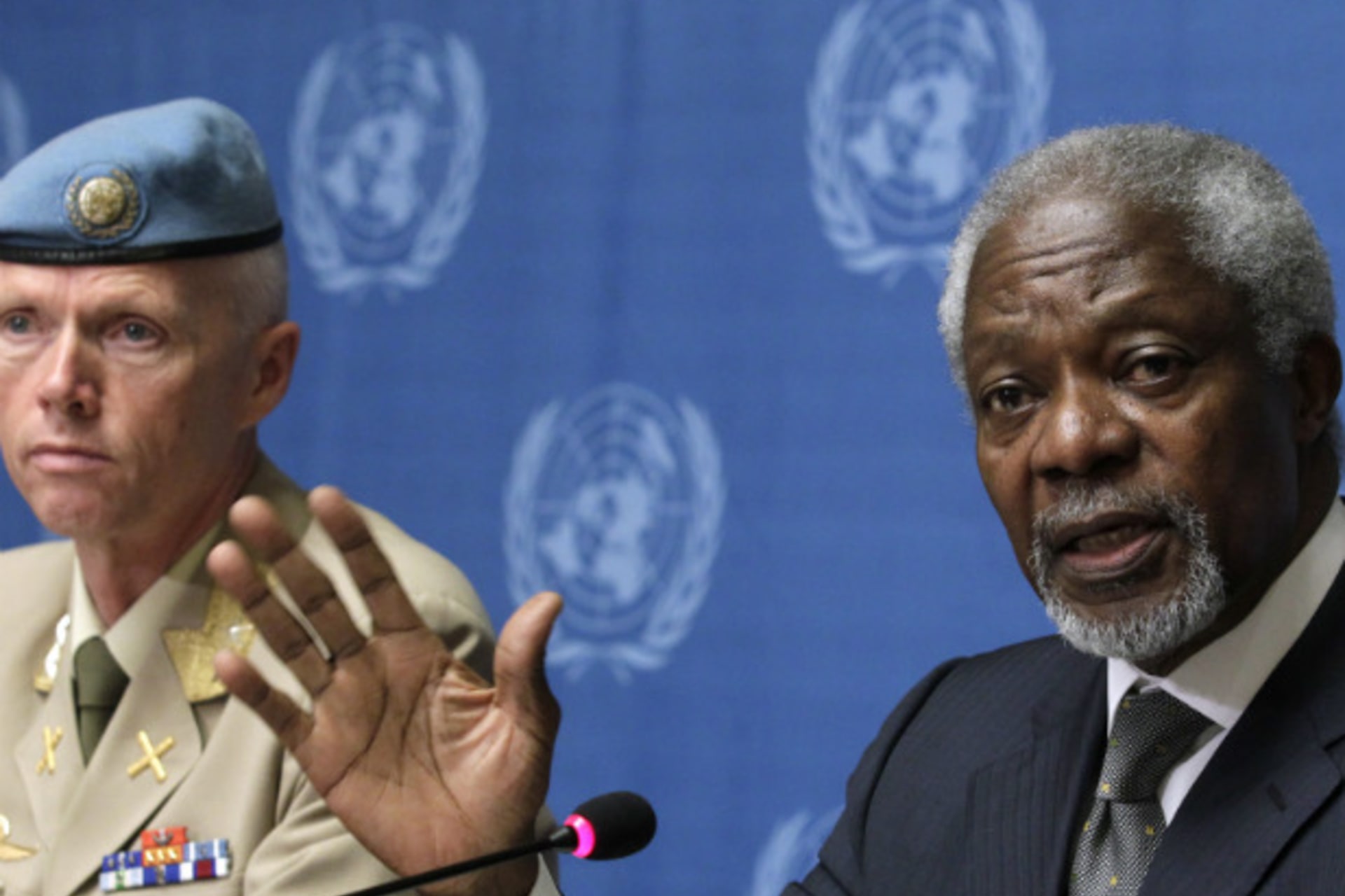 <p>Kofi Annan, the joint special envoy of the UN and the Arab League for Syria, speaks during a press conference in Geneva. (Denis Balibouse/courtesy Reuters)</p>
