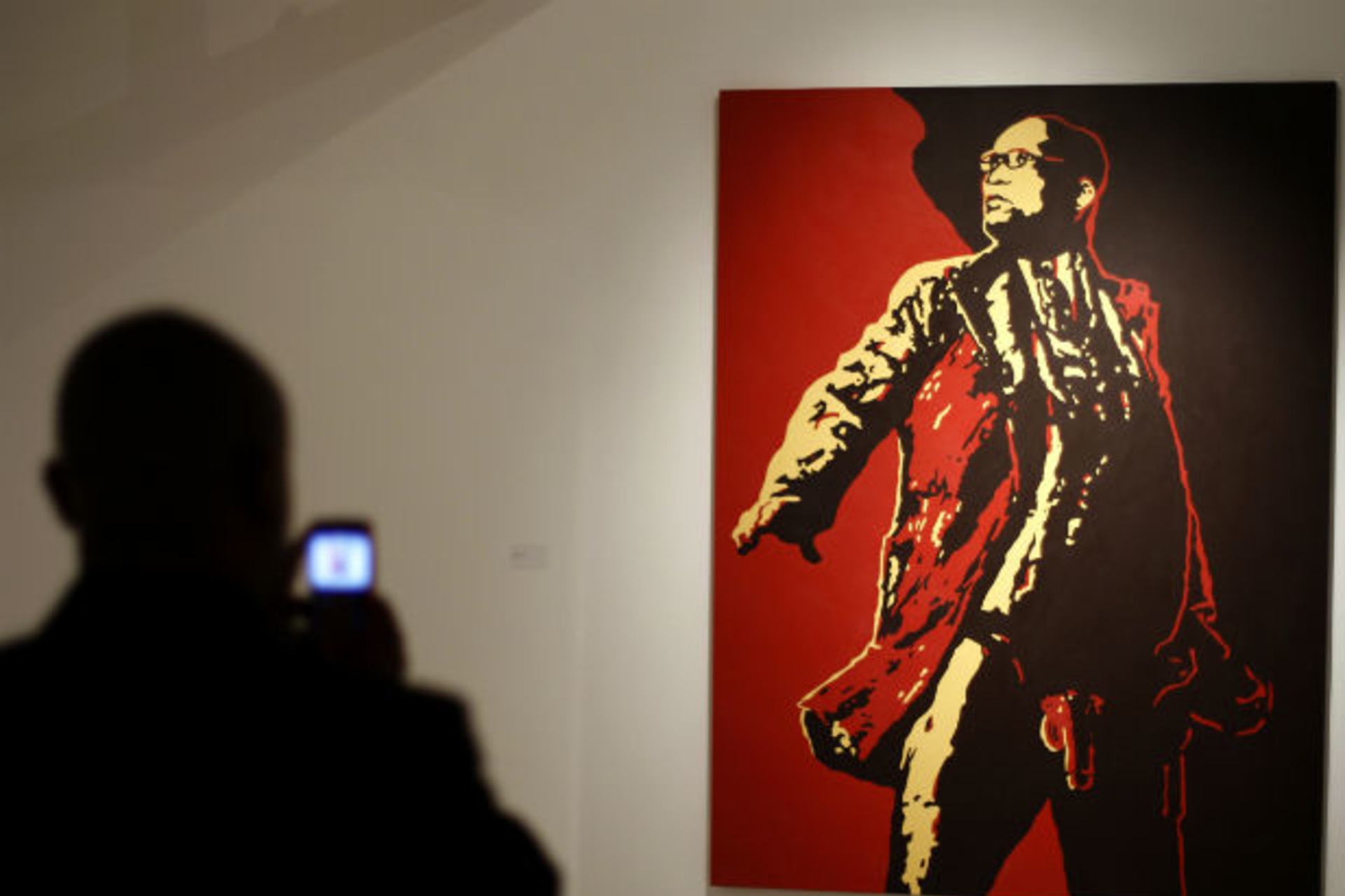 A visitor photographs a painting of South Africa's President Jacob Zuma at an exhibition in Johannesburg May 18, 2012.