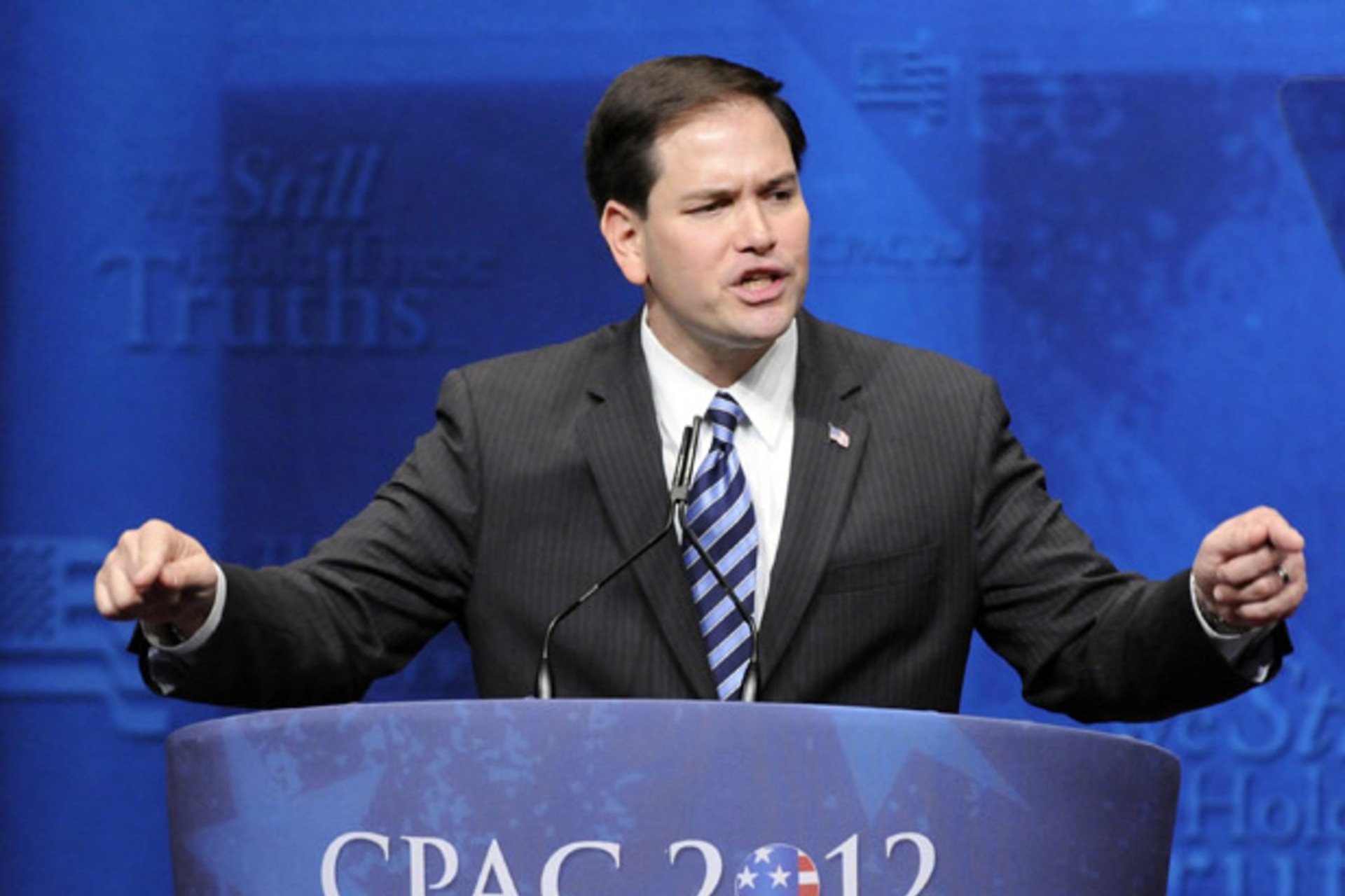 Rubio gestures as he addresses the annual Conservative Political Action Conference (CPAC) in Washington