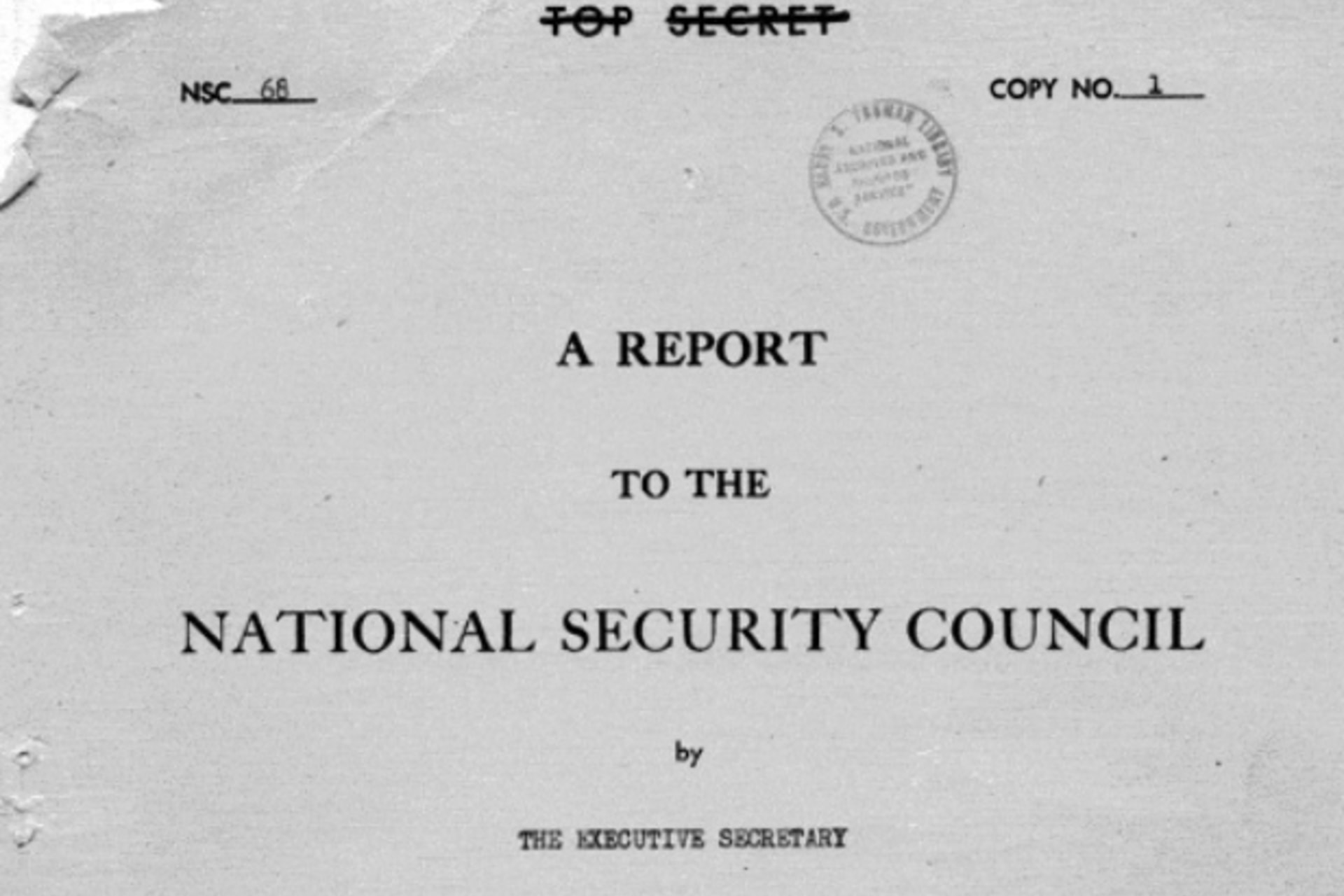 <p>The cover of NSC-68. (Harry S. Truman Library and Museum)</p>