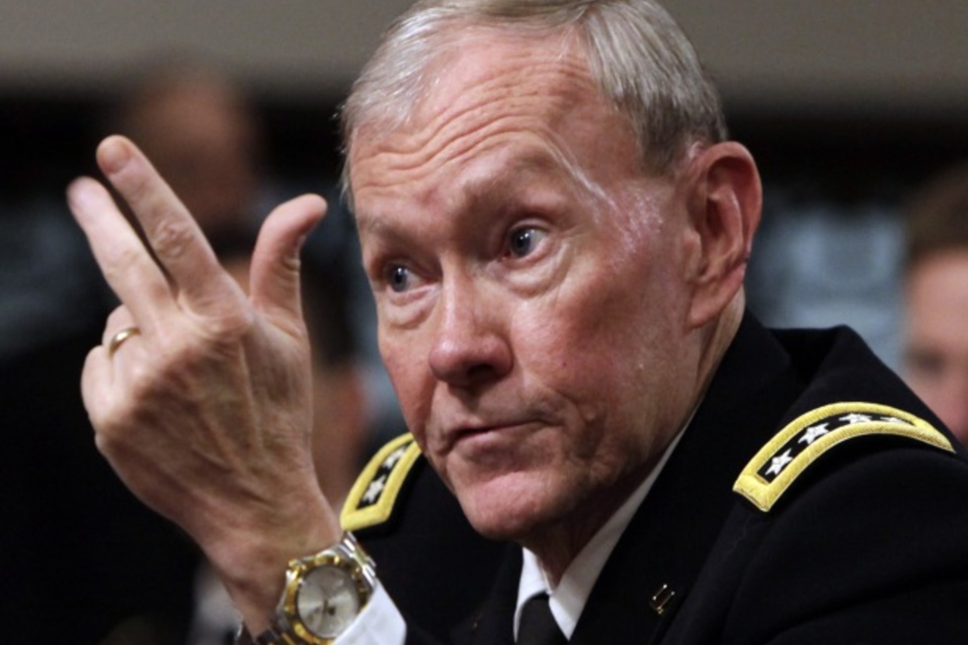 <p>Chairman of the Joint Chiefs of Staff General Dempsey testifies before the Senate Armed Services Committee hearing in Washington, DC, in February 2012 (Courtesy Reuters/Yuri Gripas).</p>