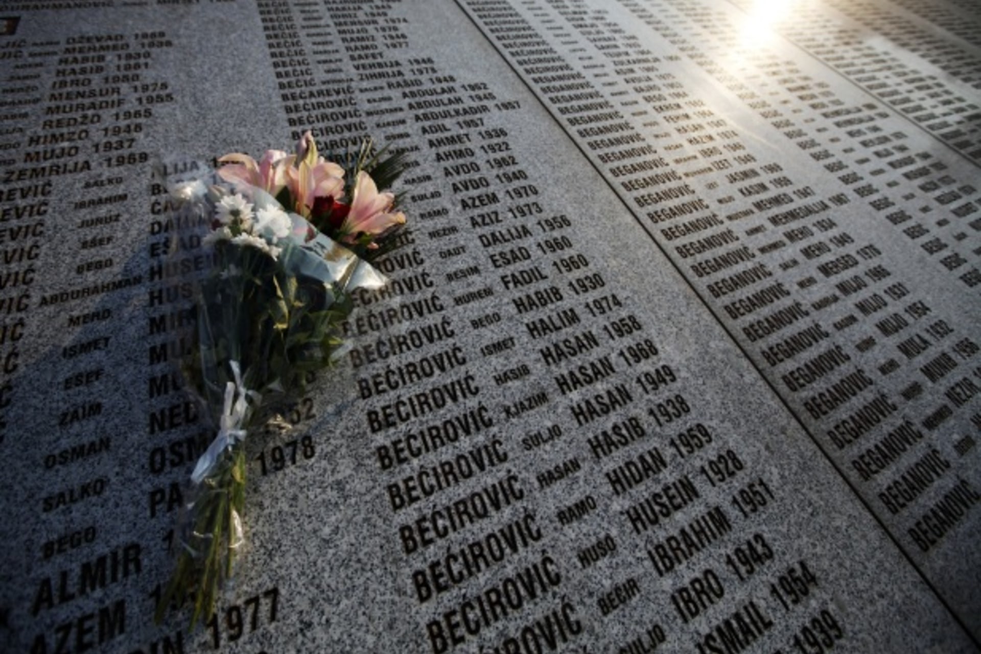 <p>A monument with the names of victims in Potocari Memorial Center near Srebrenica (Courtesy Reuters//Marko Djurica).</p>