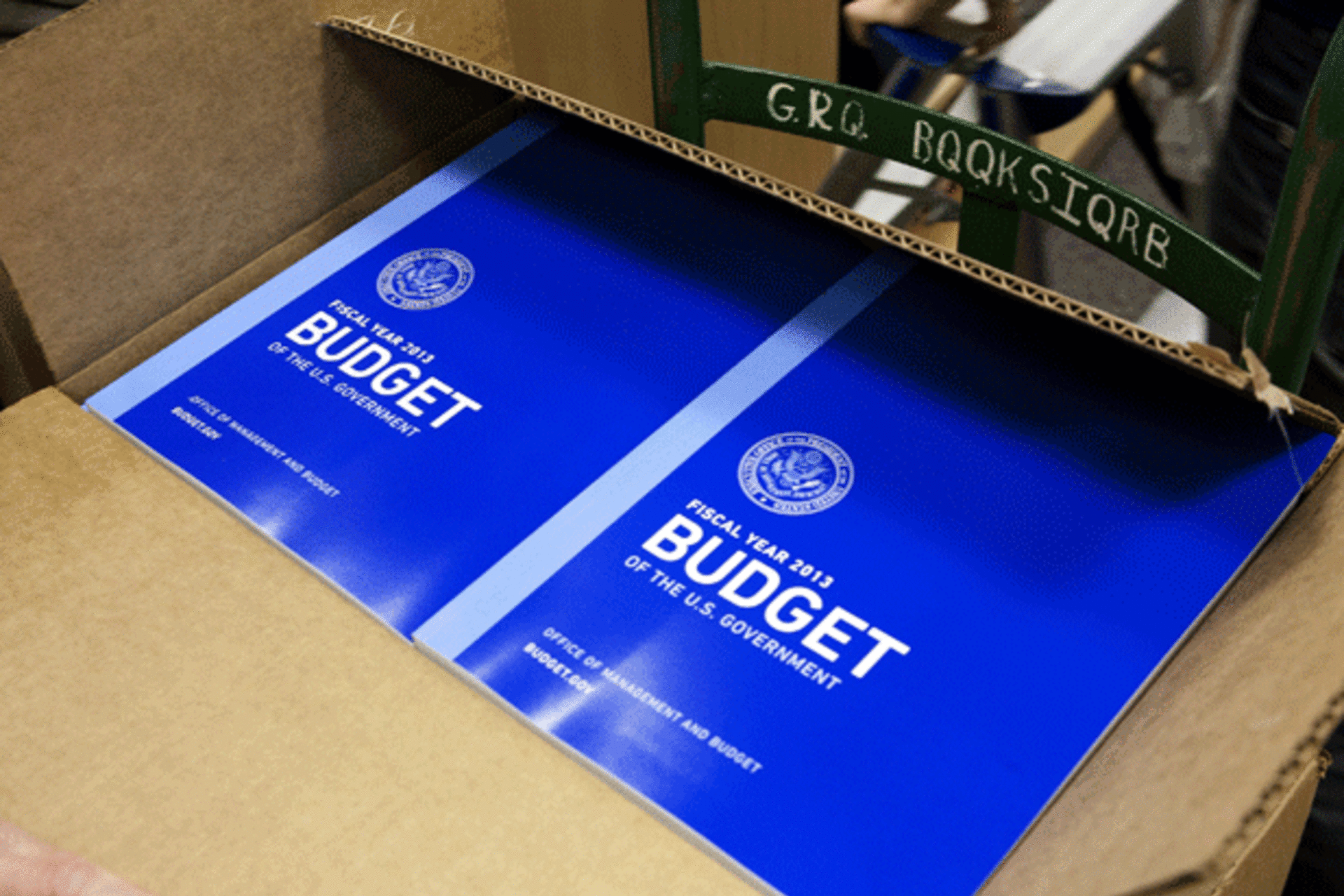 <p>Boxes containing copies of the 2013 Federal Budget at the Government Printing Office in Washington. (Joshua Roberts/courtesy Reuters)</p>

