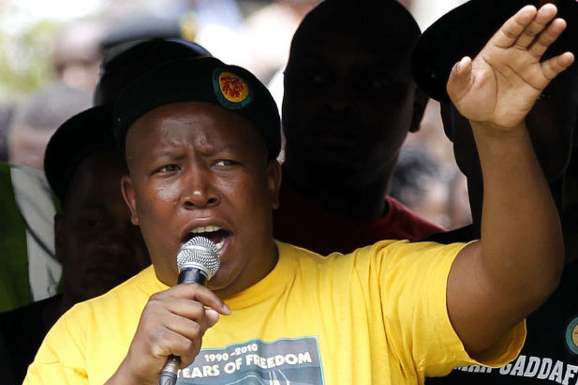 African National Congress Youth League (ANCYL) leader Julius Malema addresses his supporters during a march in Johannesburg October 27, 2011.