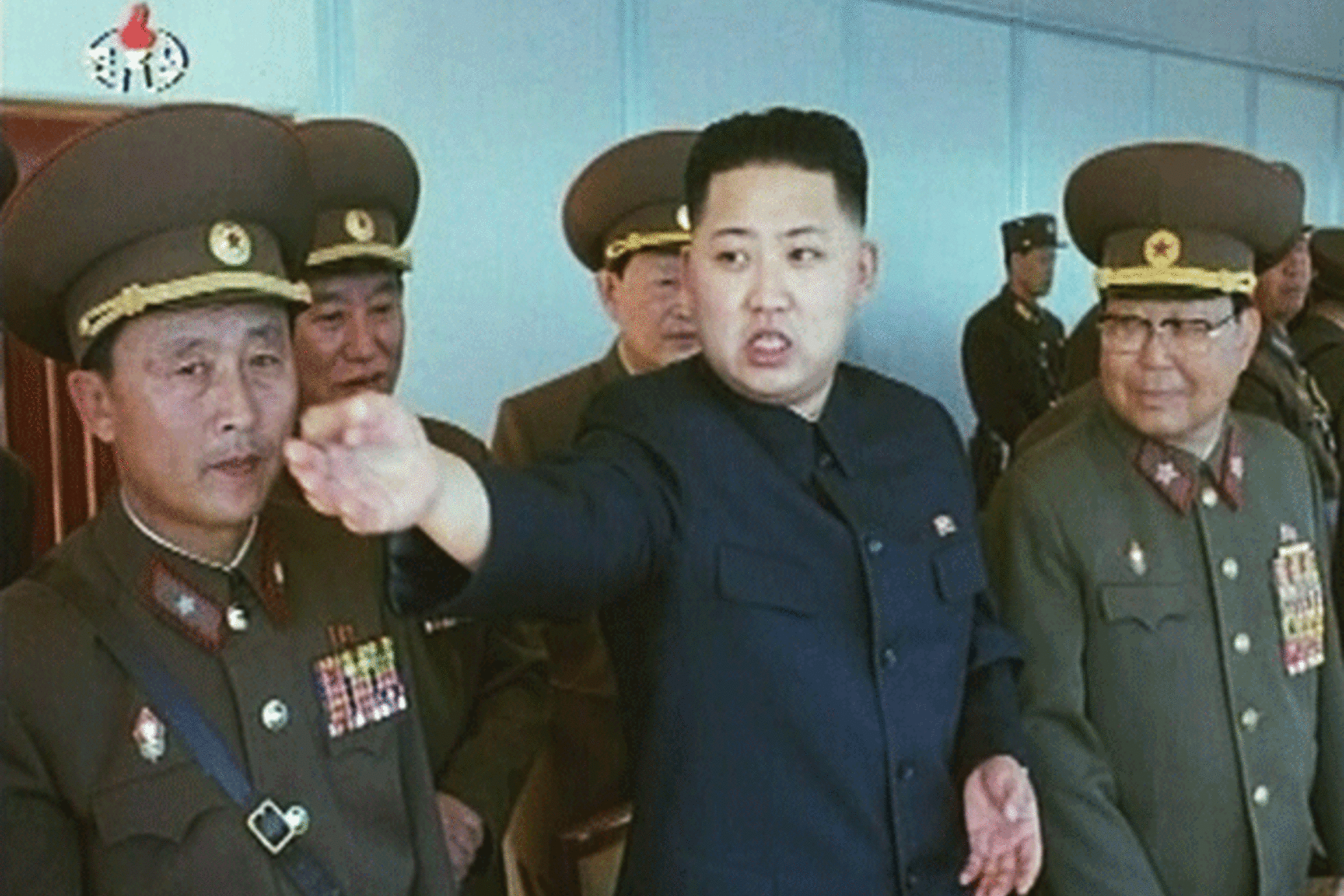 <p>Kim Jong-un speaks while surrounded by soldiers in this undated still image by North Korean state TV KRT on January 8, 2012. (Courtesy Reuters)</p>
