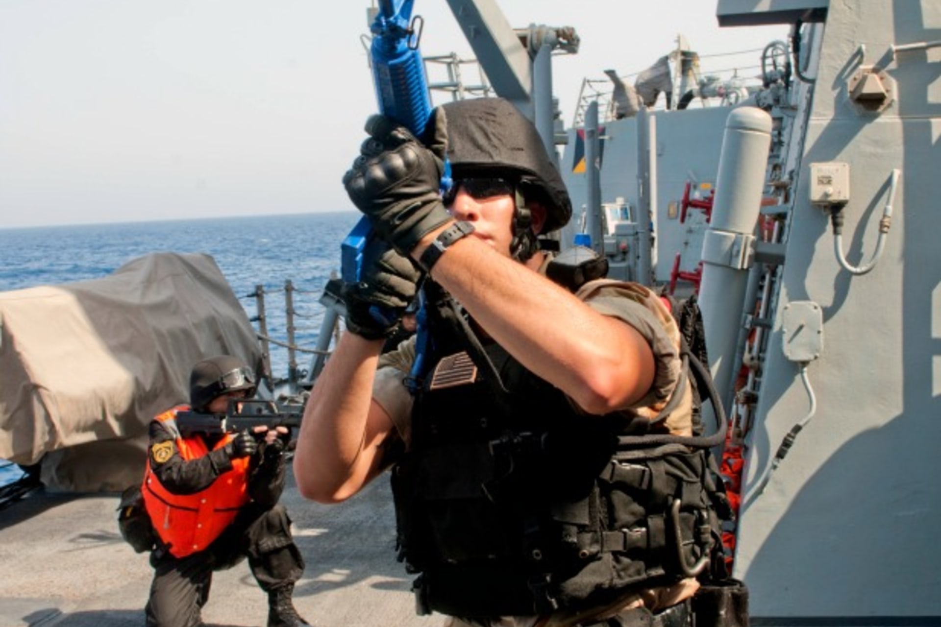 <p>A visit, board, search and seizure member checks his surroundings aboard the guided-missile destroyer USS Winston S. Churchill…ng in the Gulf of Aden on September 17, 2012 (U.S. Navy/Mass Communication Specialist 2nd Class Aaron Chase/Courtesy Reuters).</p>
