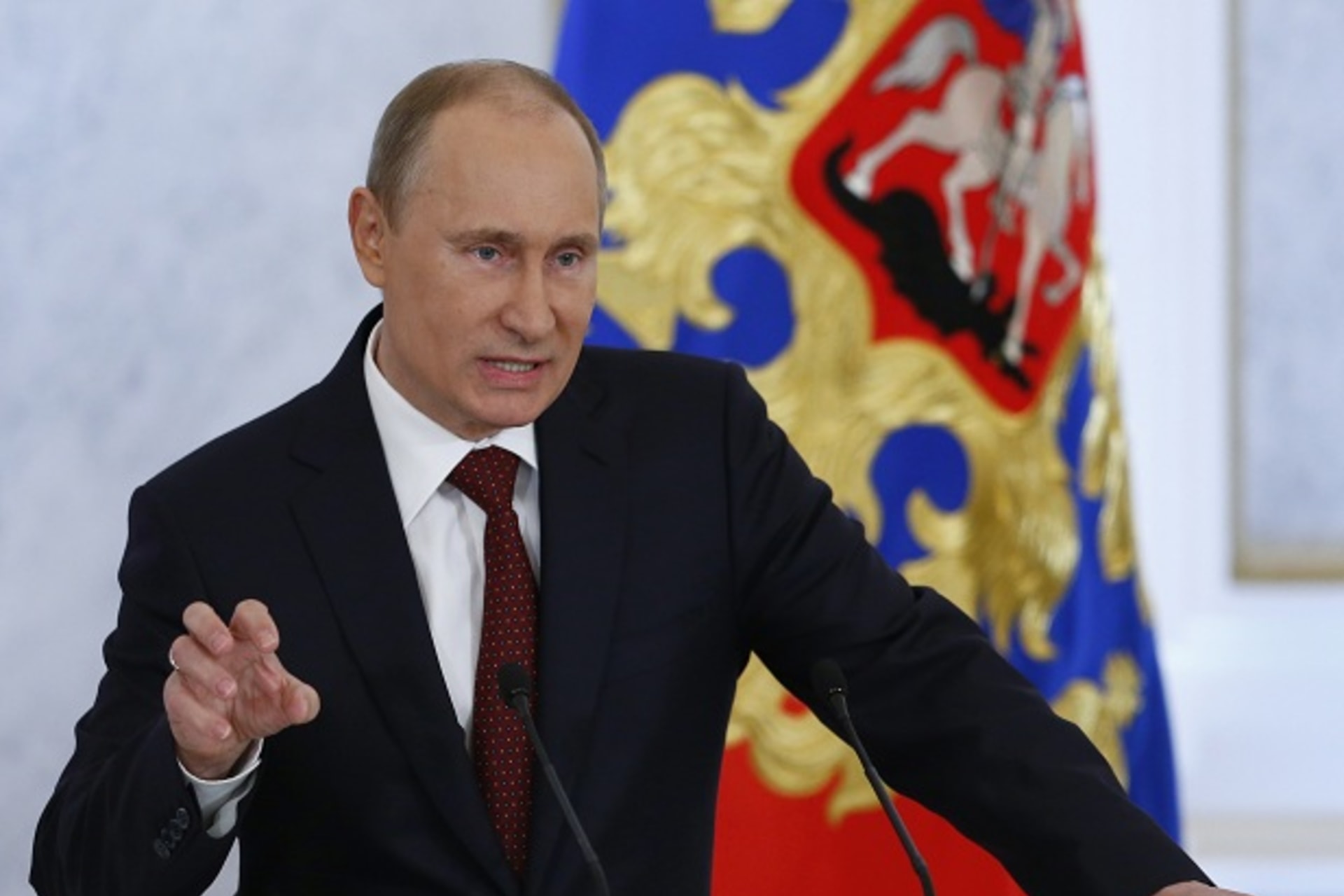 Russia's President Vladimir Putin speaks during his annual state of the nation address at the Kremlin in Moscow