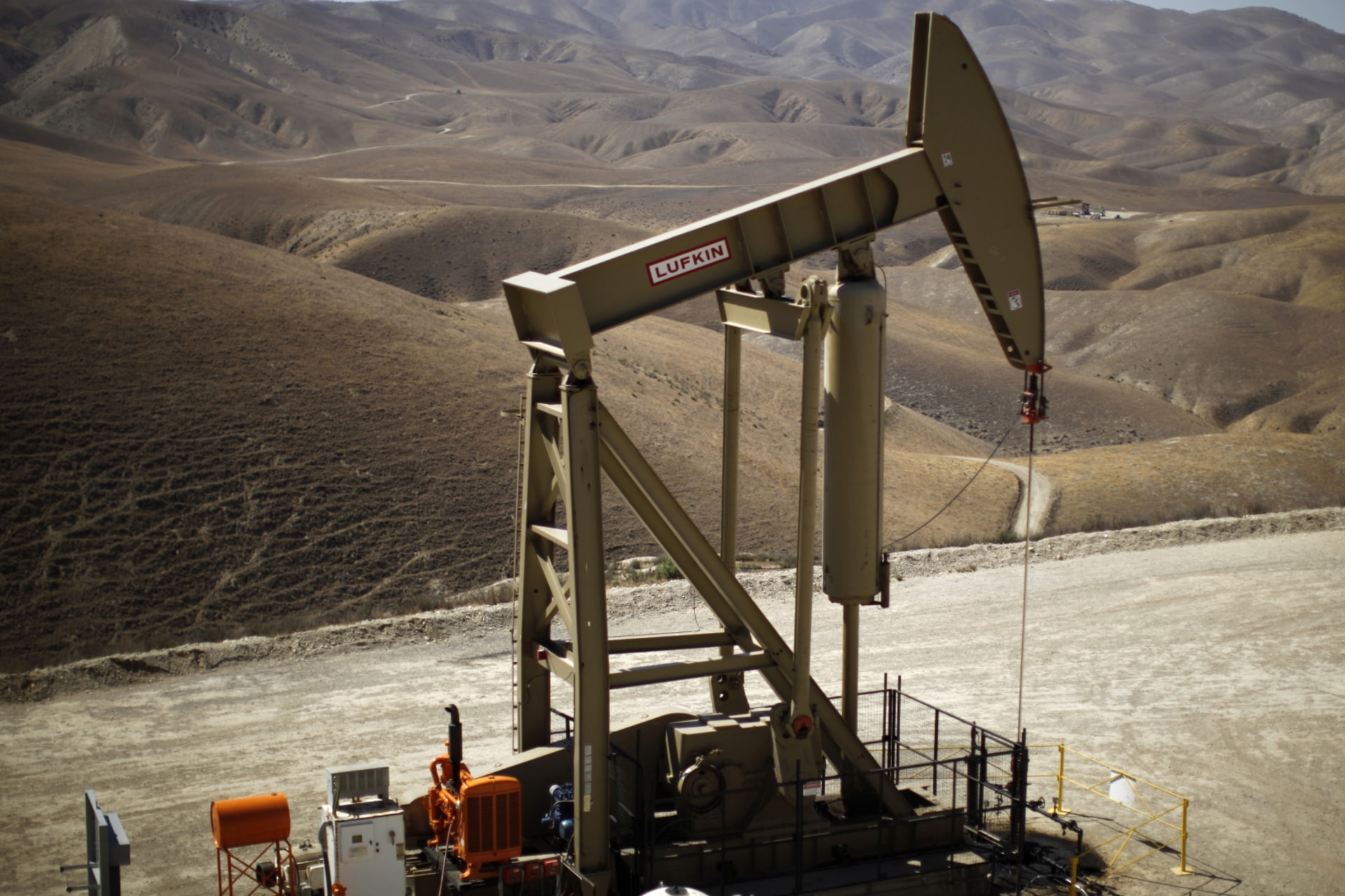 <p>A pumpjack brings oil to the surface in the Monterey Shale, California, on April 29, 2013.</p>