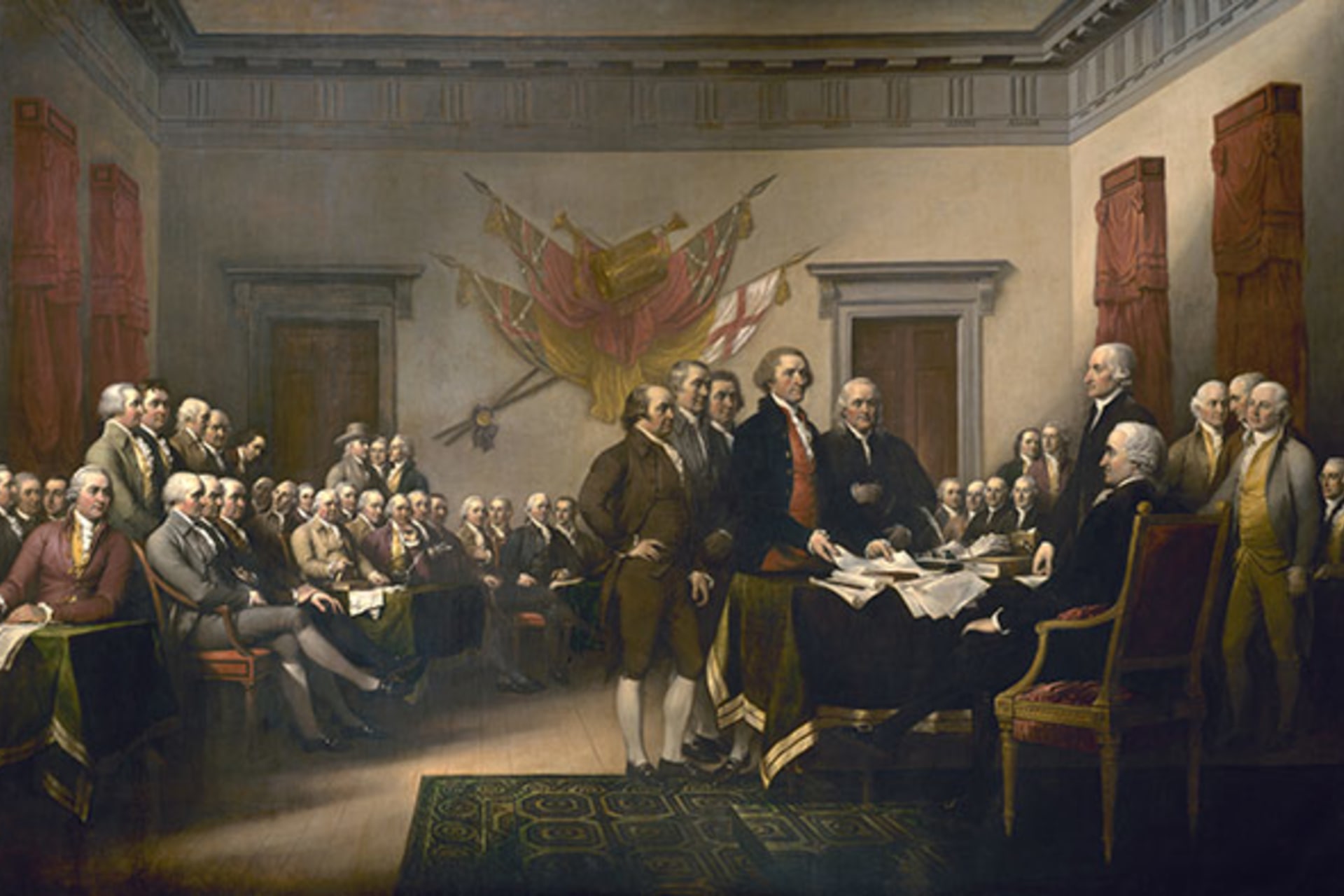 <p>The first draft of the Declaration of Independence is presented to the Second Continental Congress.</p>