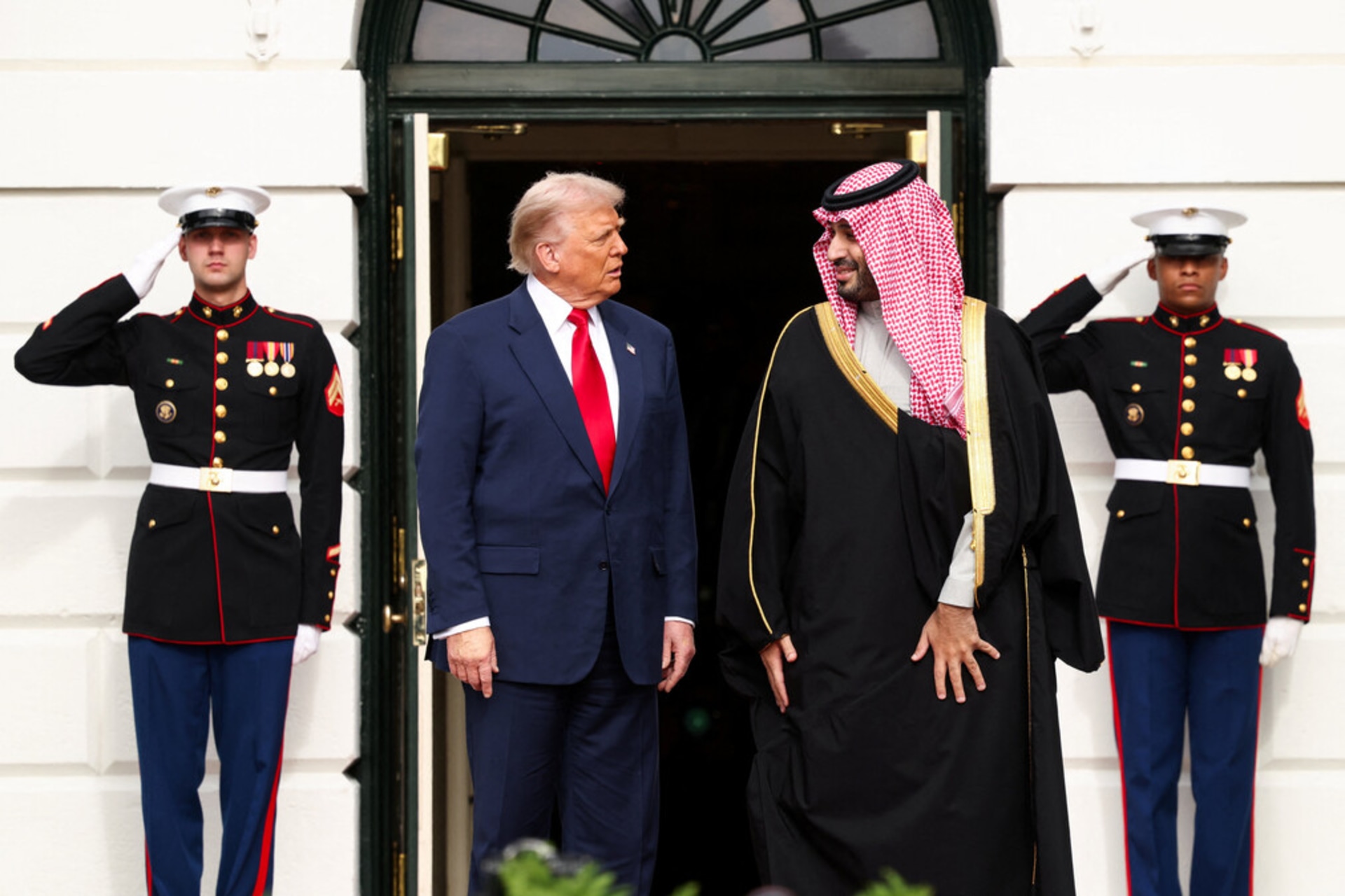 <p>Donald Trump welcomes Saudi Crown Prince Mohammed bin Salman during an arrival ceremony on the South Lawn of the White House in Washington, DC, November 18, 2025.</p>
