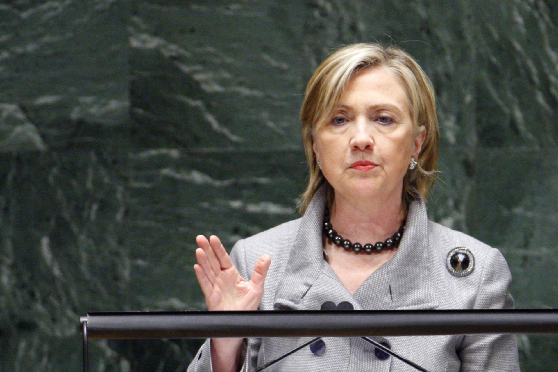 <p>U.S. Secretary of State Hillary Clinton addresses the Nuclear Non-Proliferation Treaty Review Conference, at United Nations Headquarters, in New York, on May 3, 2010.</p>
