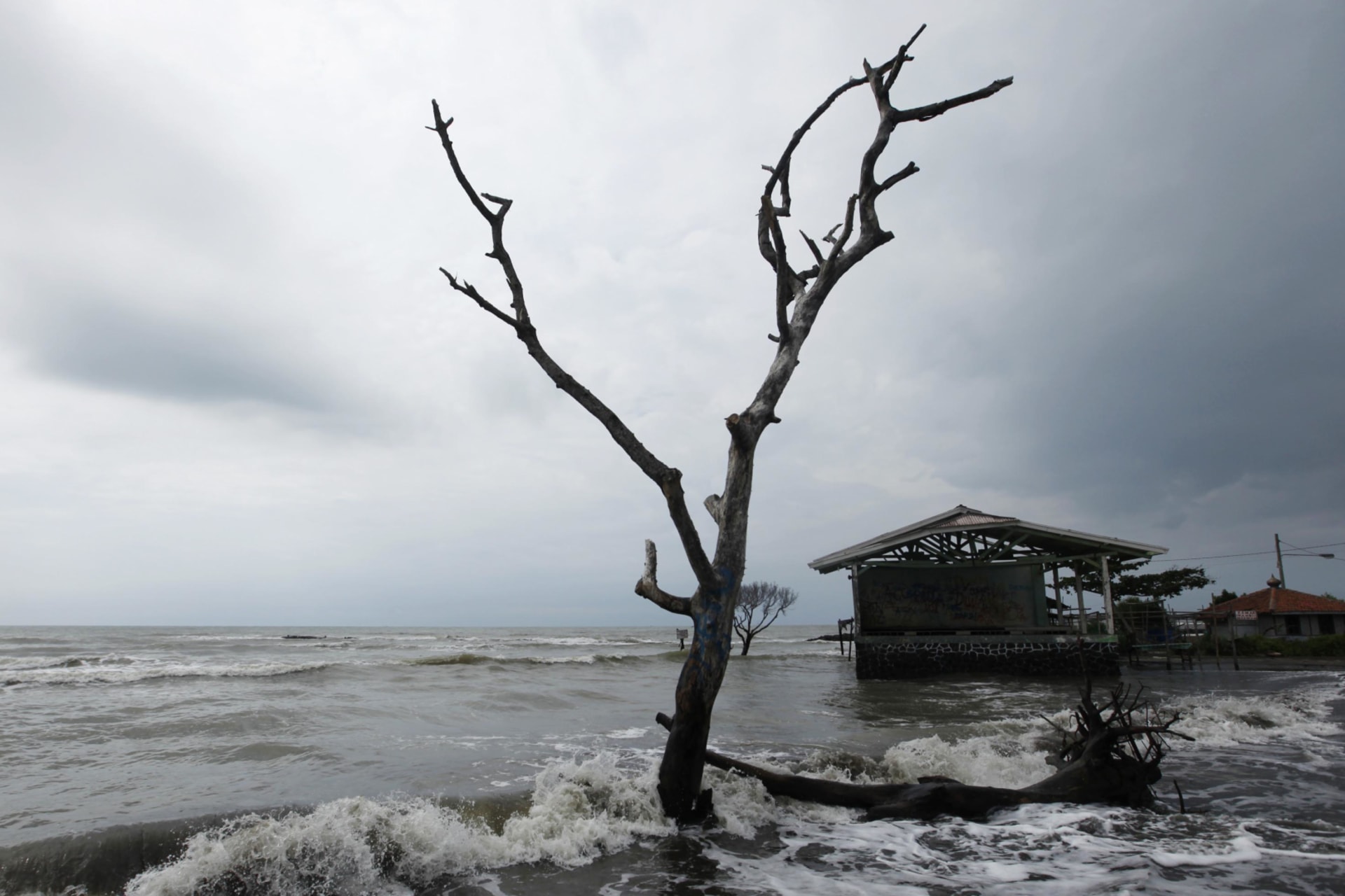 <p>A view of a street flooded with sea water at Mayangan village in Subang, Indonesia’s West Java province, on July 16, 2010.</p>