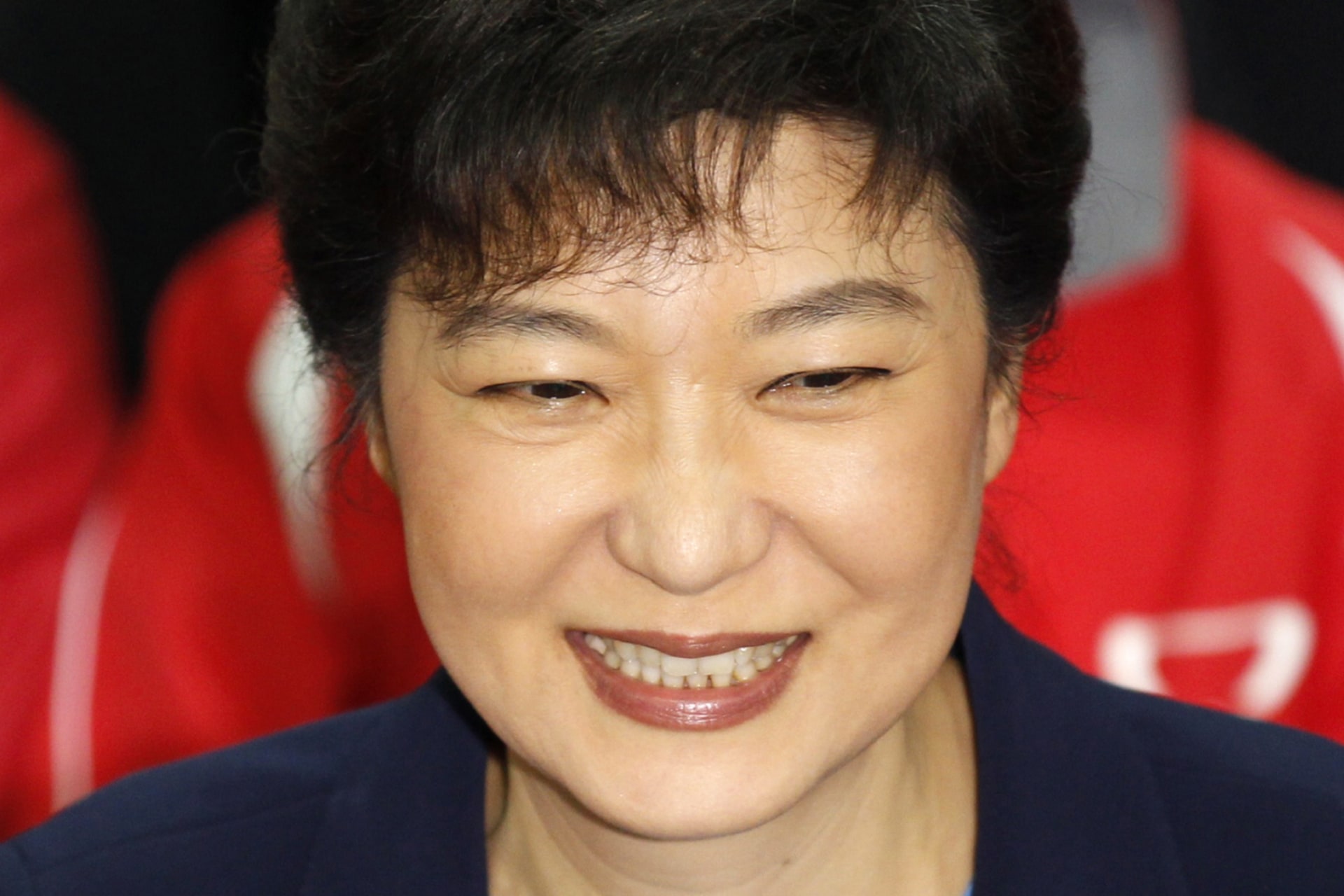 <p>The ruling Saenuri Party’s interim leader Park Geun-hye and the party members watch a television report on an exit poll of the parliament elections at the party’s headquarters in Seoul on April 11, 2012.</p>
