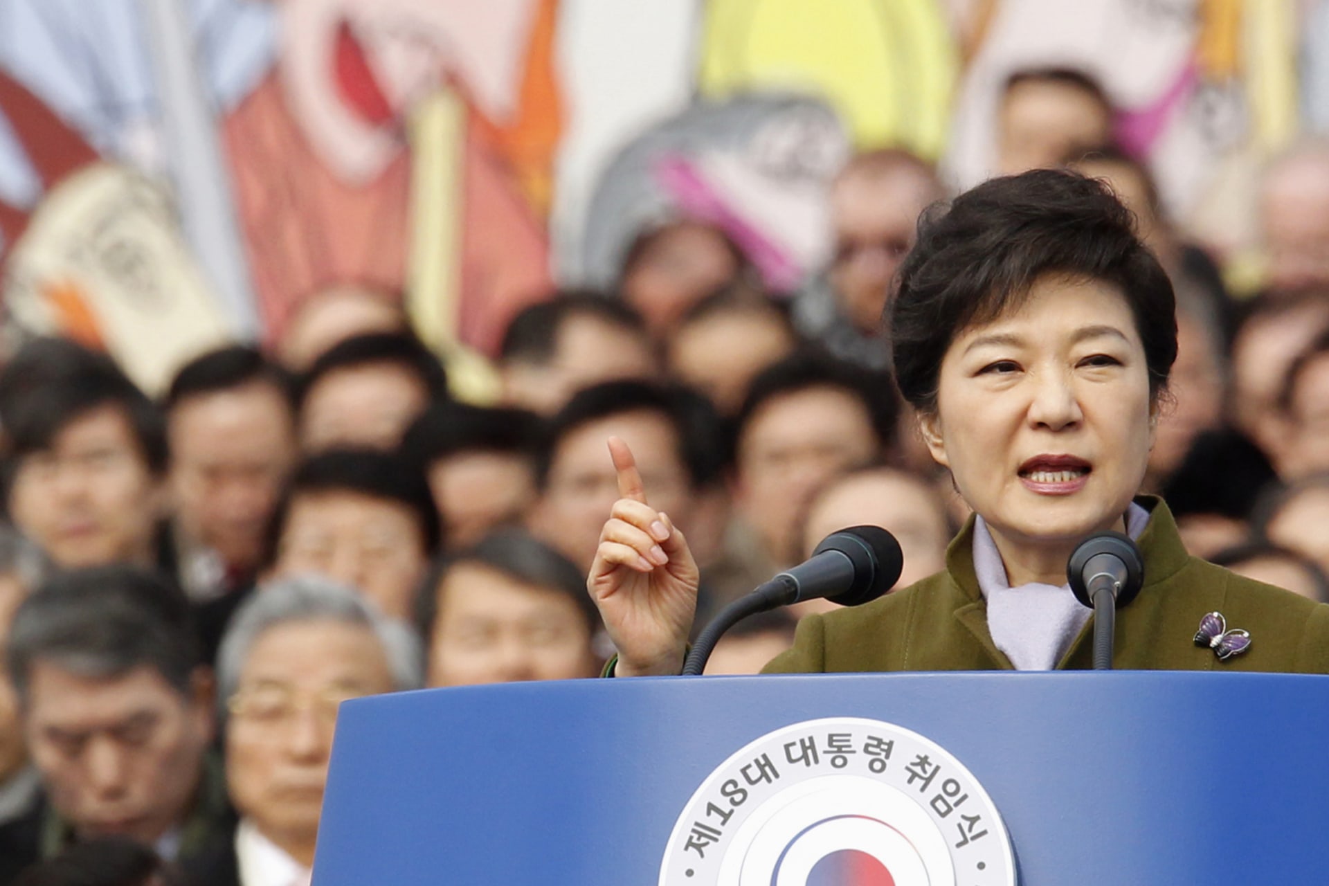 <p>South Korea’s new President Park Geun-hye speaks during her inauguration at the parliament in Seoul February 25, 2013. Park, daughter of former military dictator Park Chung-hee, became the first female president of South Korea on Monday.</p>

