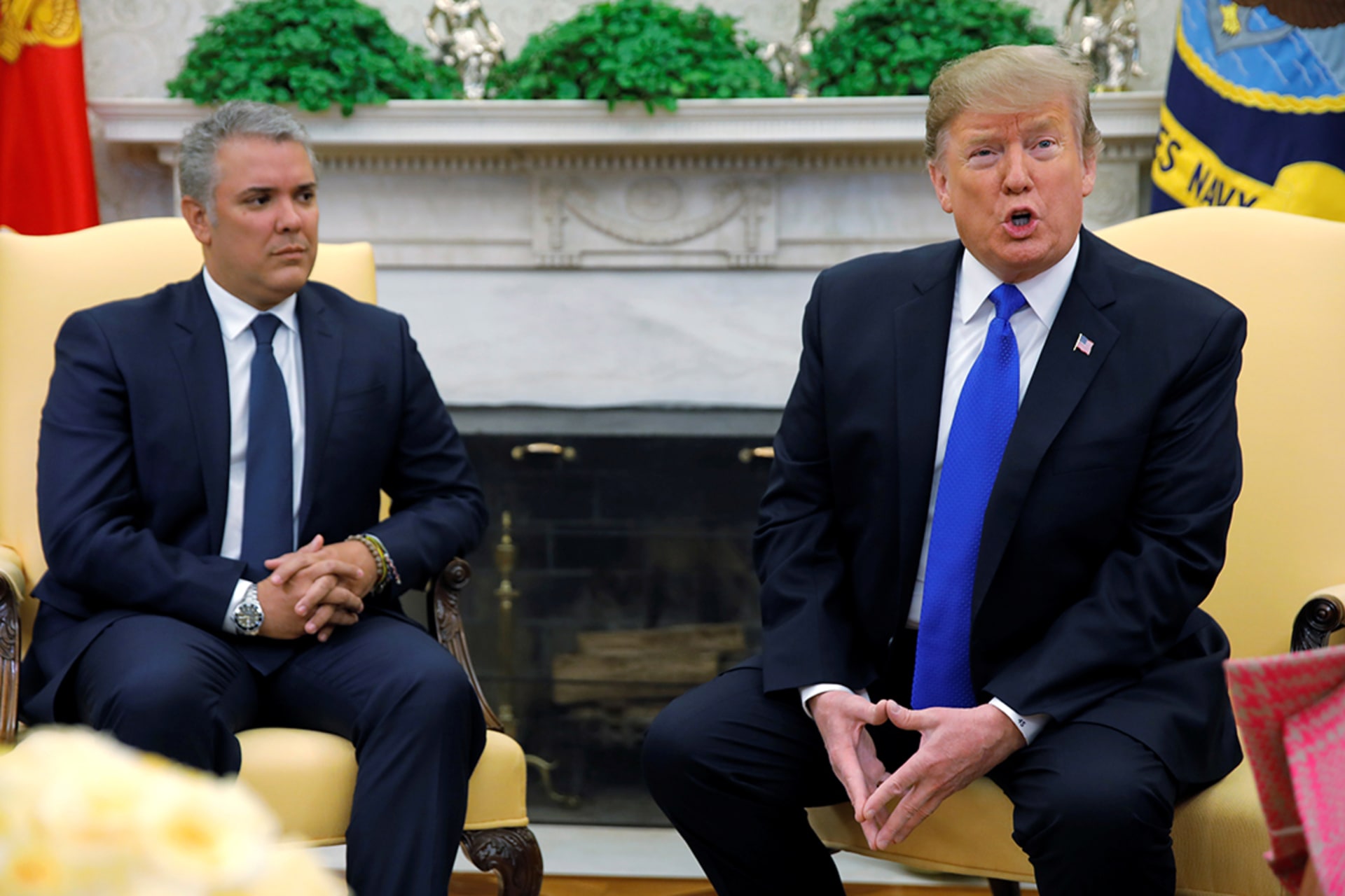 U.S. President Donald Trump and Colombian President Ivan Duque speak with the press on February 13, 2019. Carlos Barria/Reuters