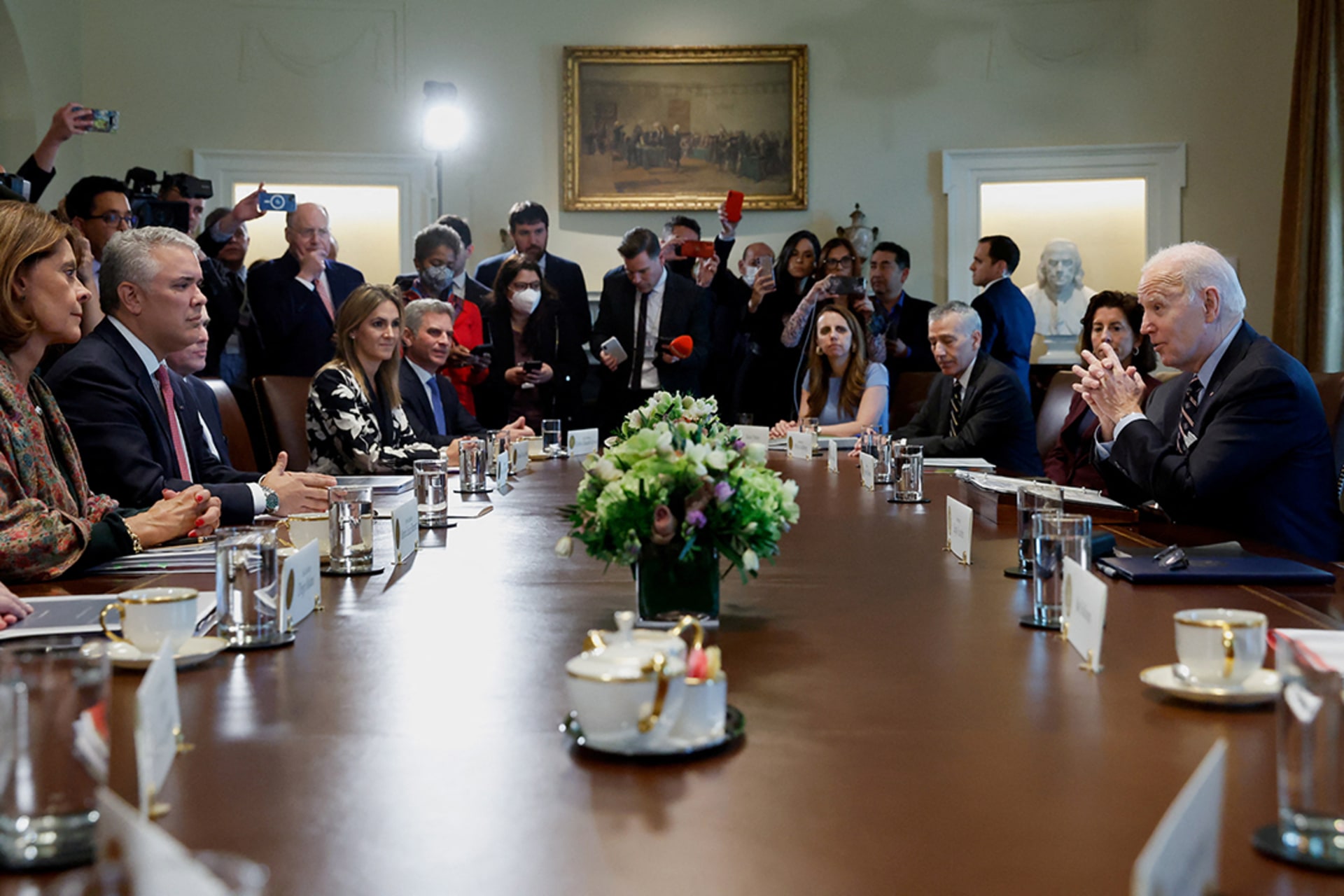 U.S. President Joe Biden meets with Colombian President Ivan Duque at the White House on March 10, 2022. 