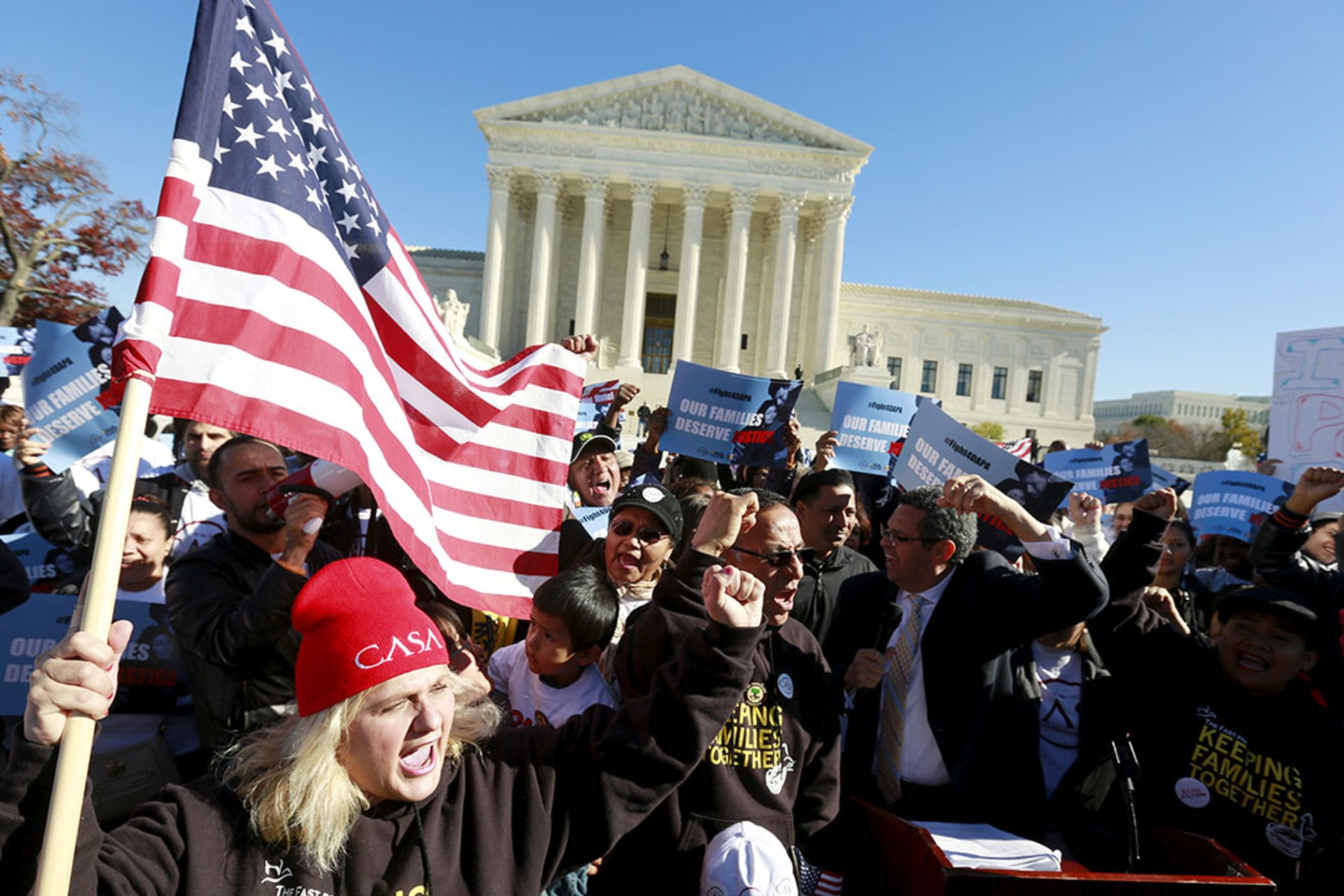 Immigrants and community leaders rally in front of the U.S. Supreme Court. Kevin Lamarque/Reuters