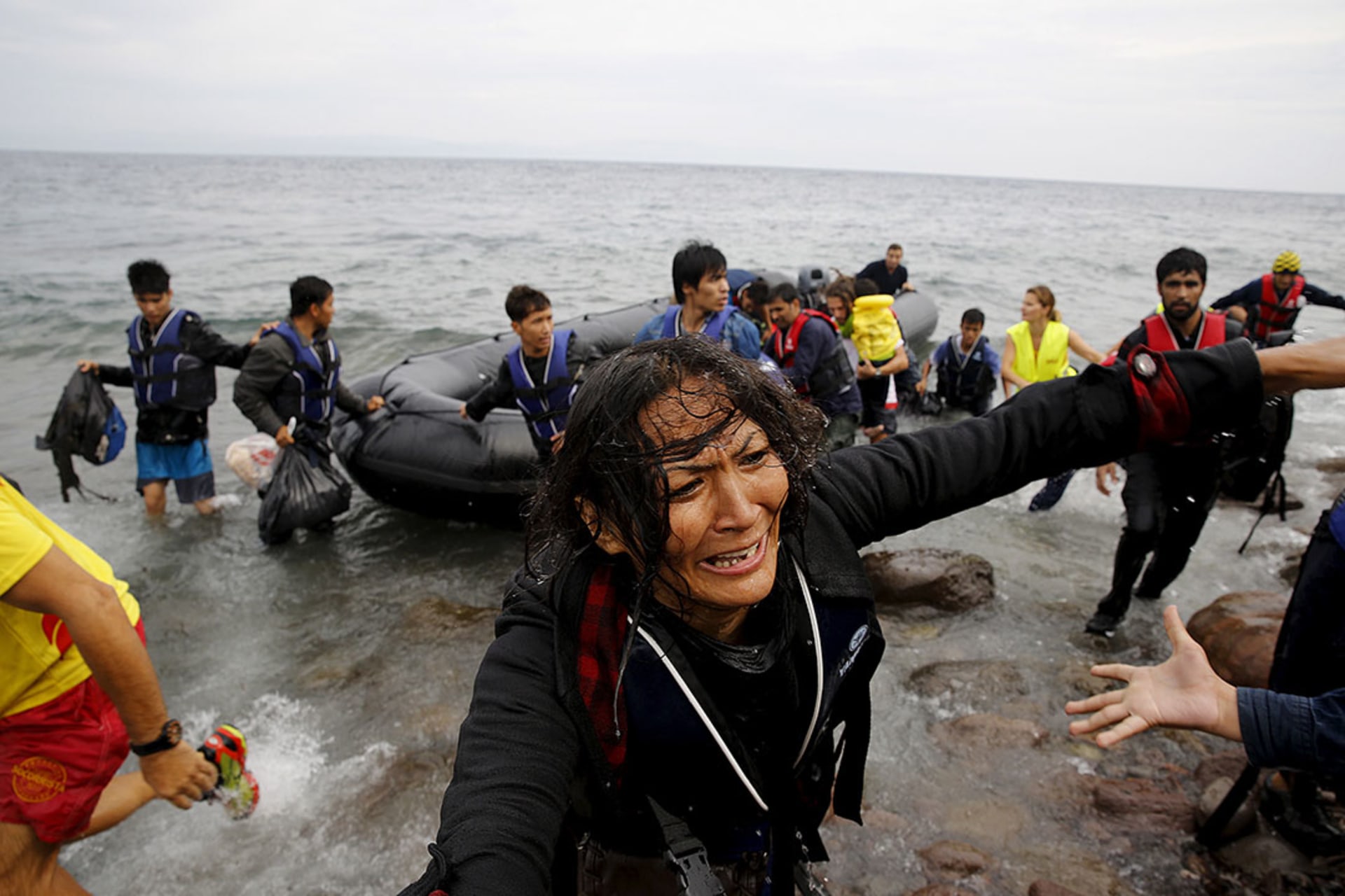 Migrants arrive on the Greek island of Lesbos in 2015 after crossing the Aegean Sea from Turkey. Yannis Behrakis/Reuters