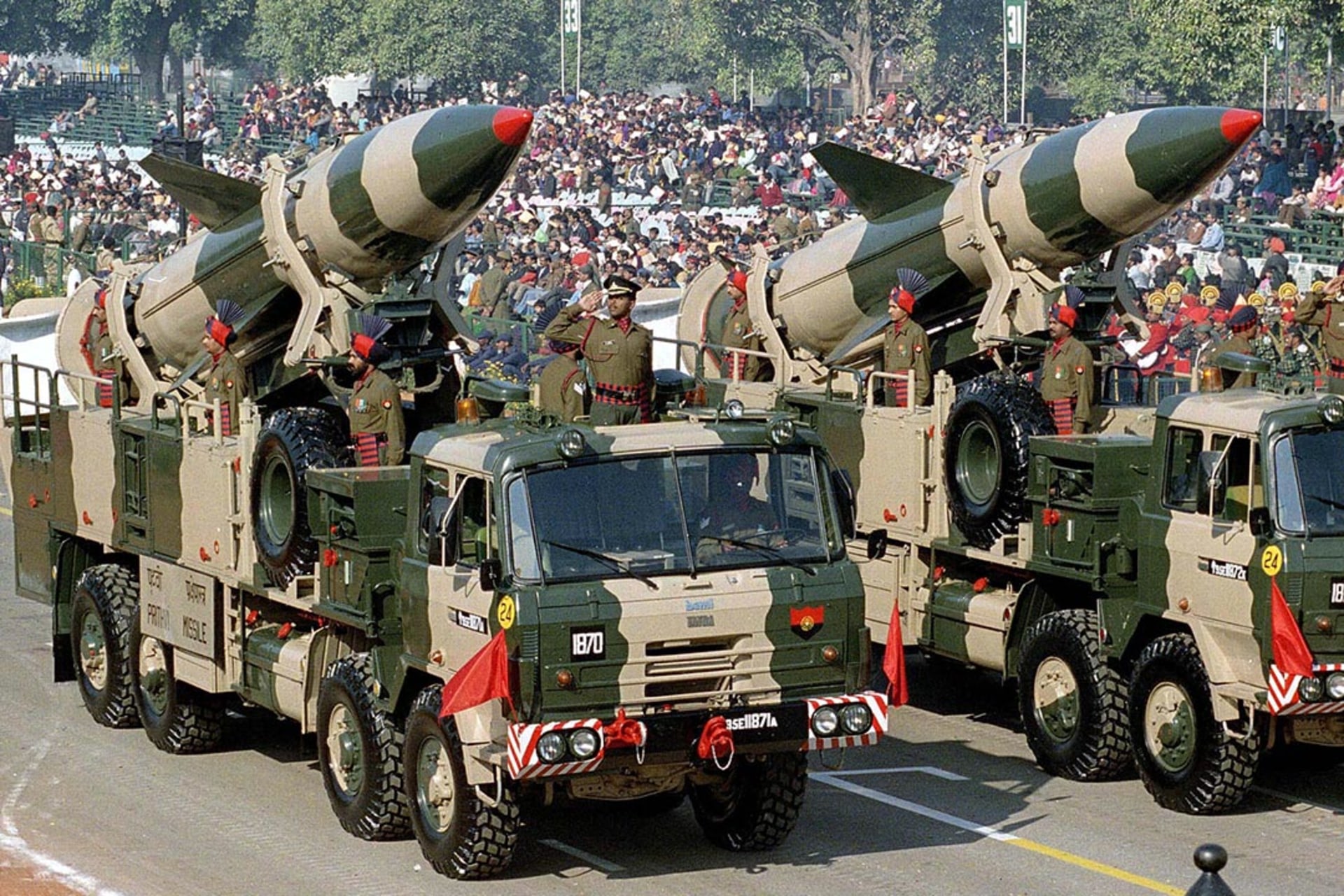 A missile on display during a Republic Day parade in New Delhi. Kamal Kishore/Reuters