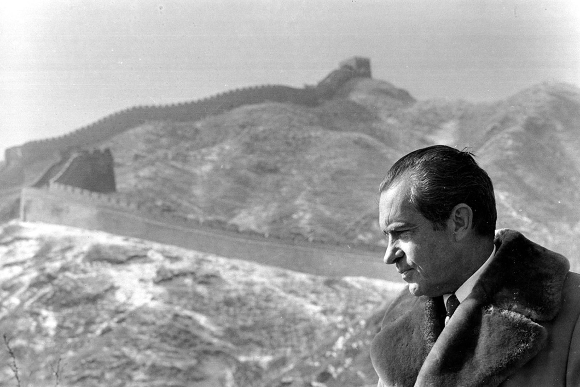U.S. President Richard Nixon visits the Great Wall of China. 
