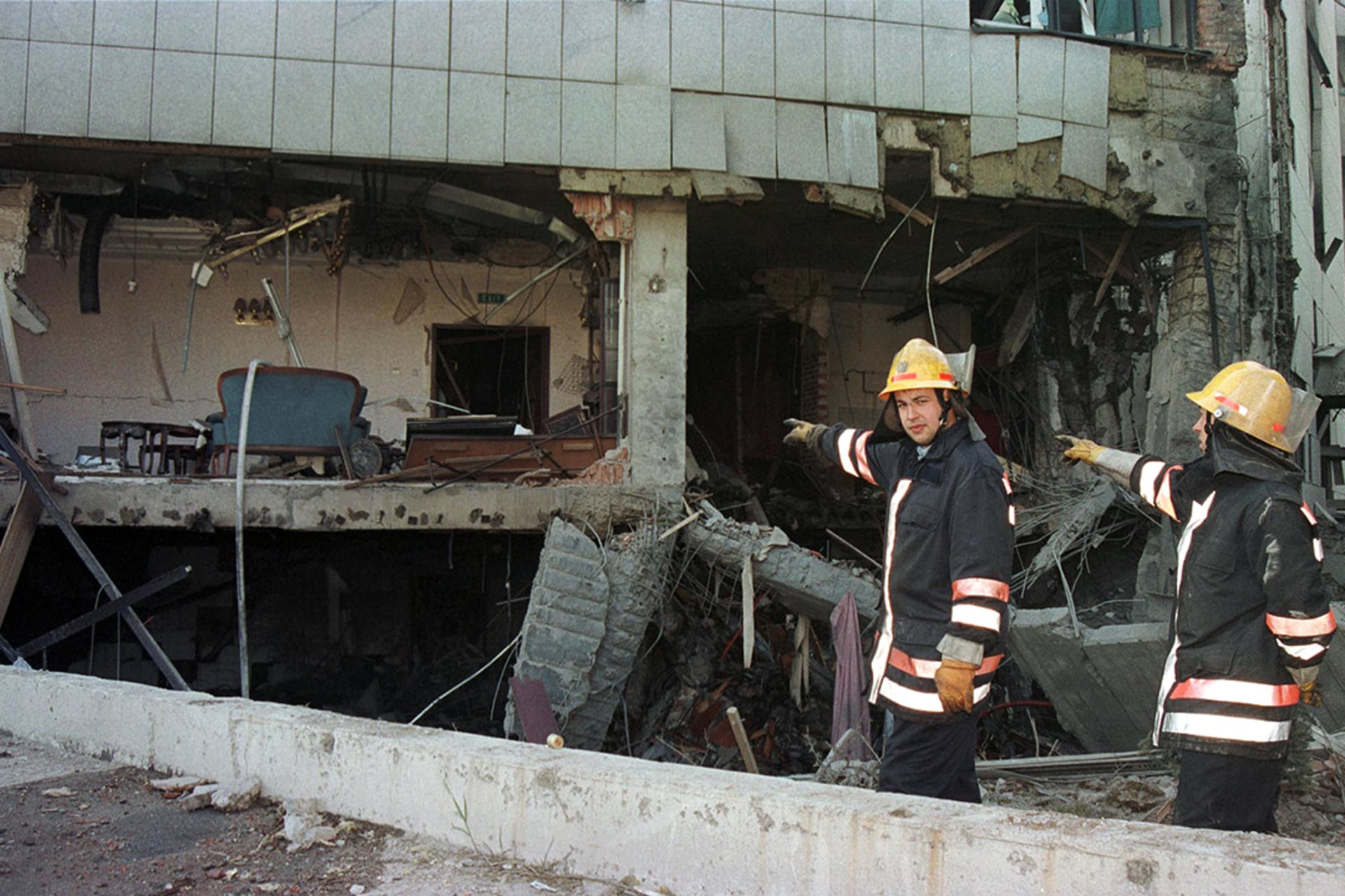 The Chinese embassy in Belgrade is damaged after being hit by North Atlantic Treaty Organization (NATO) missiles.