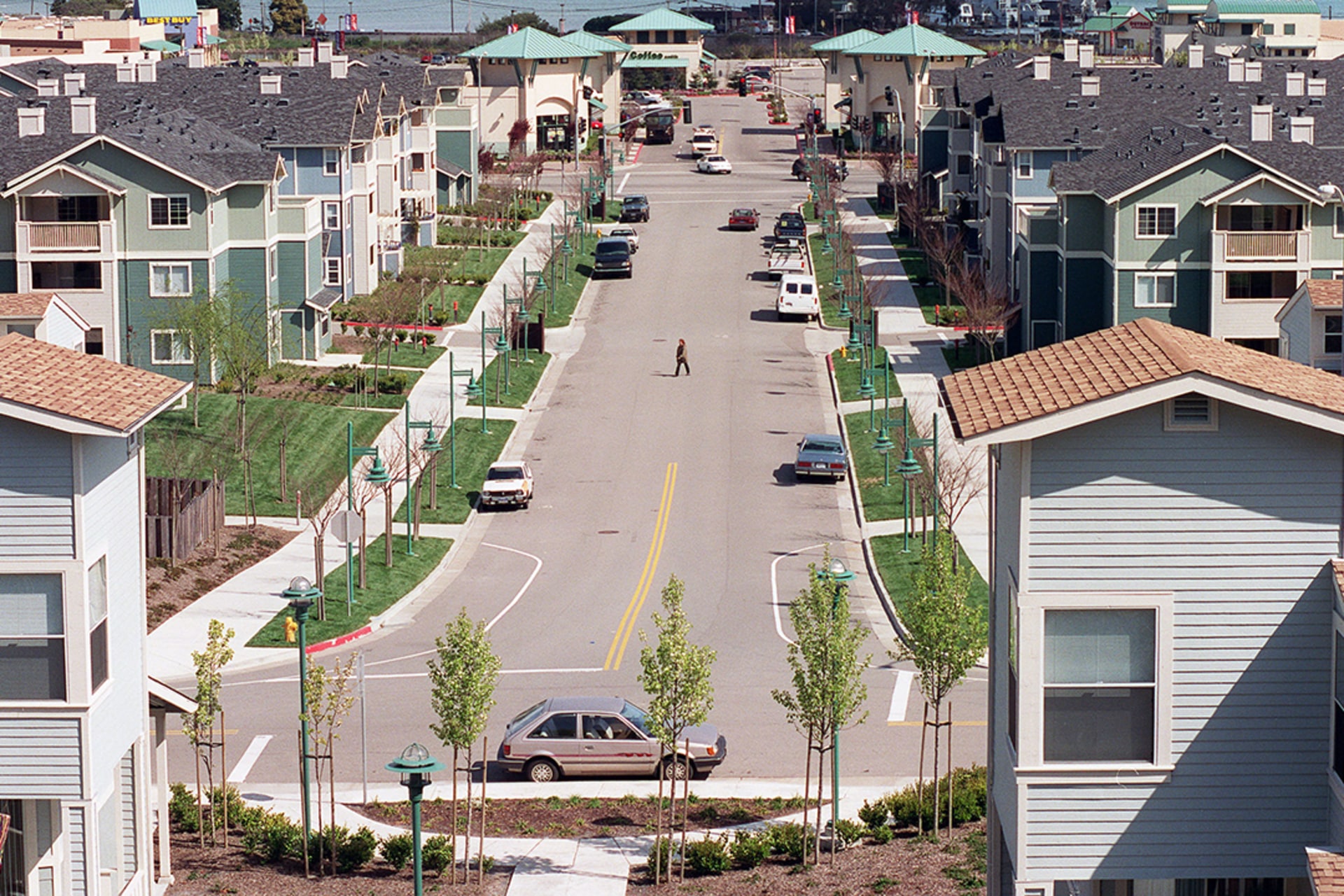 A mixed-use development in what used to be a dust bowl in Marin City, California. The development was helped along by the 1977 Community Reinvestment Act.