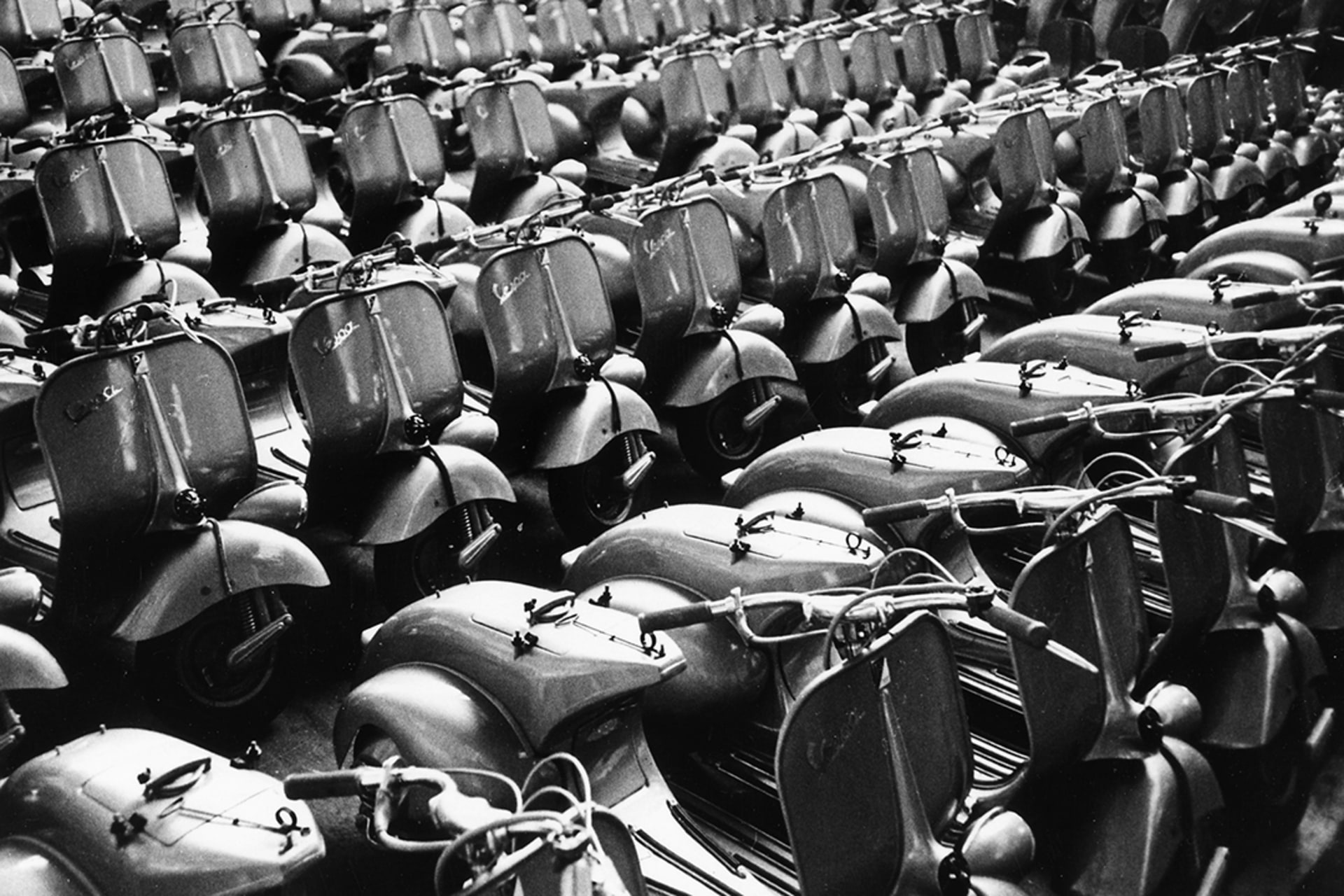 A Vespa Piaggio plant helped by Marshall Plan funds near Pisa, Italy, 1948.