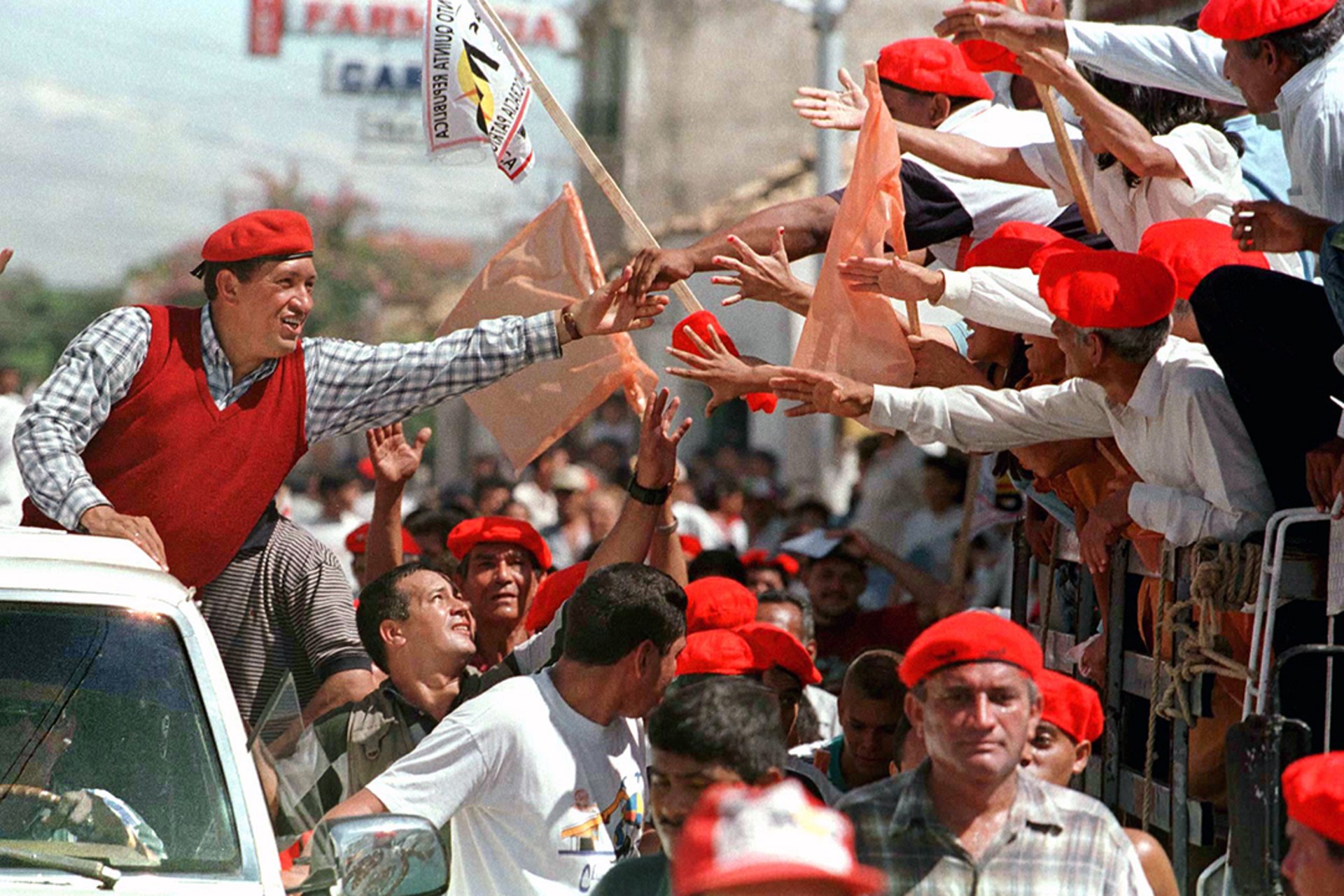 Chavez greets supporters in Barquisimeto, Venezuela, in November 1998. 

