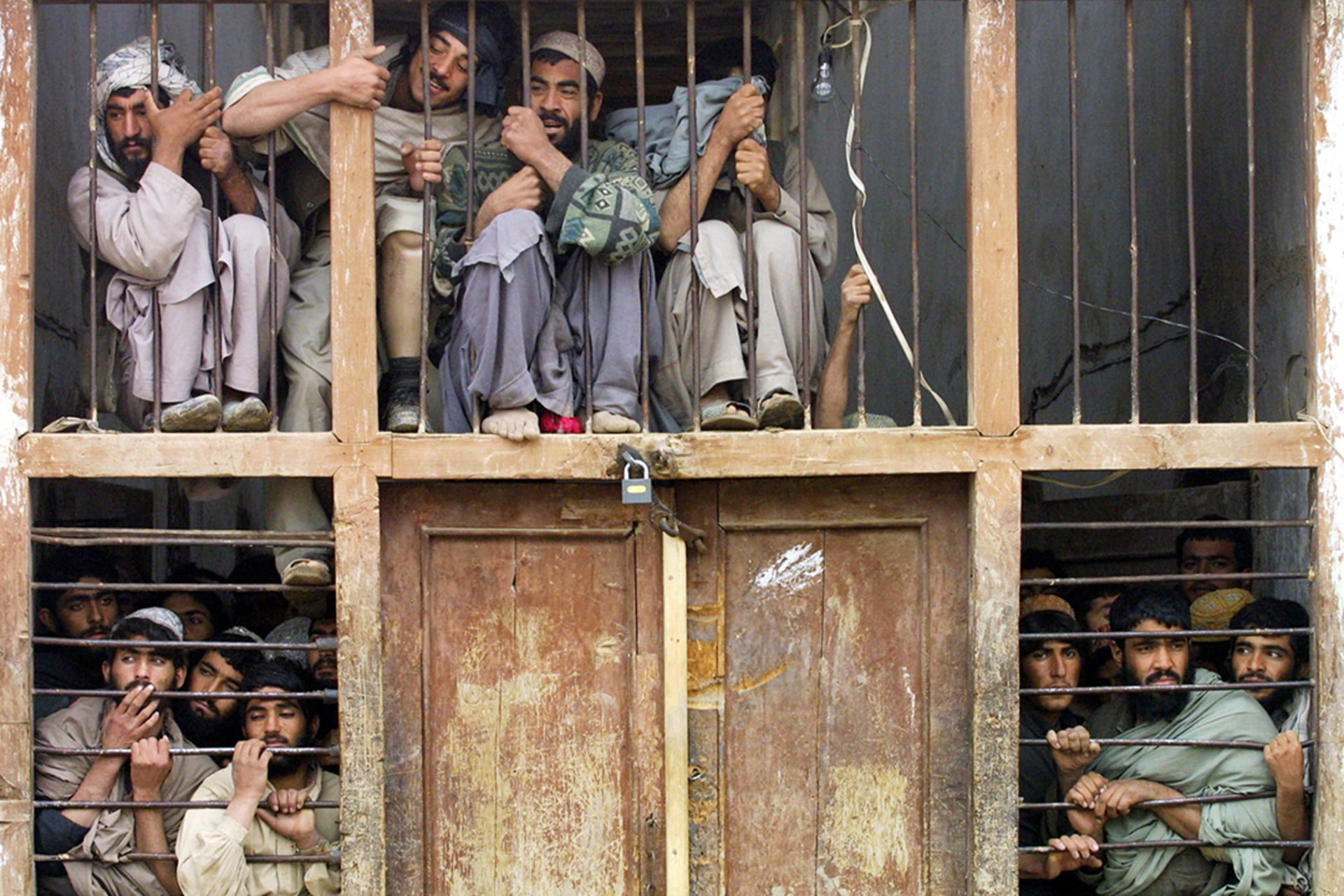 Former Taliban fighters at a jail complex in Shebargan, Afghanistan. 
