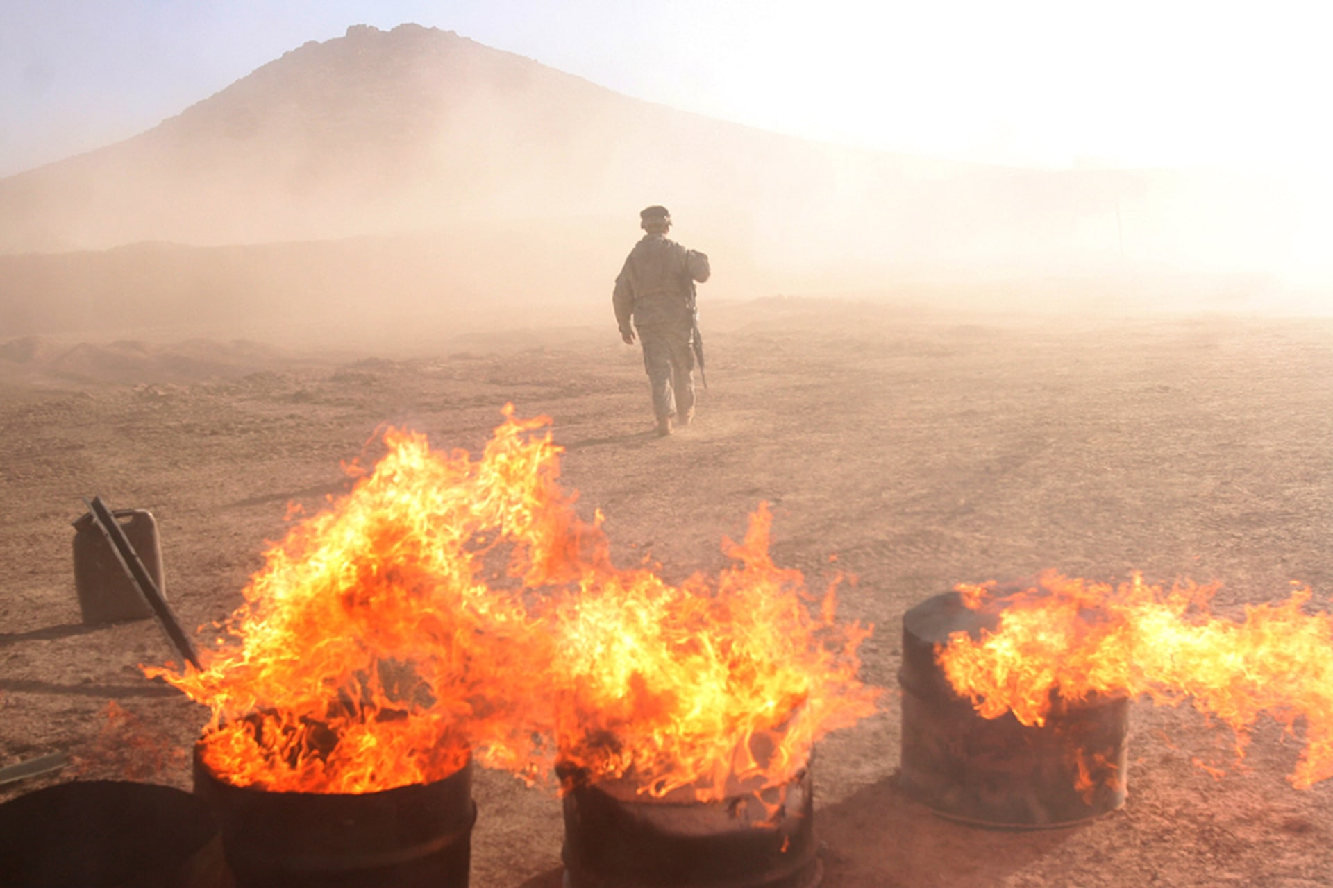 A U.S. soldier outside a U.S. military base in Helmand Province, 2006.