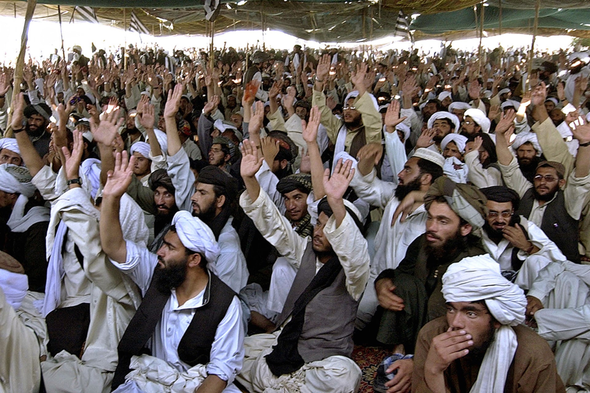 Pro-Taliban supporters during a rally in Killi Nalai village, Pakistan, near the Afghan border, 2007. 
