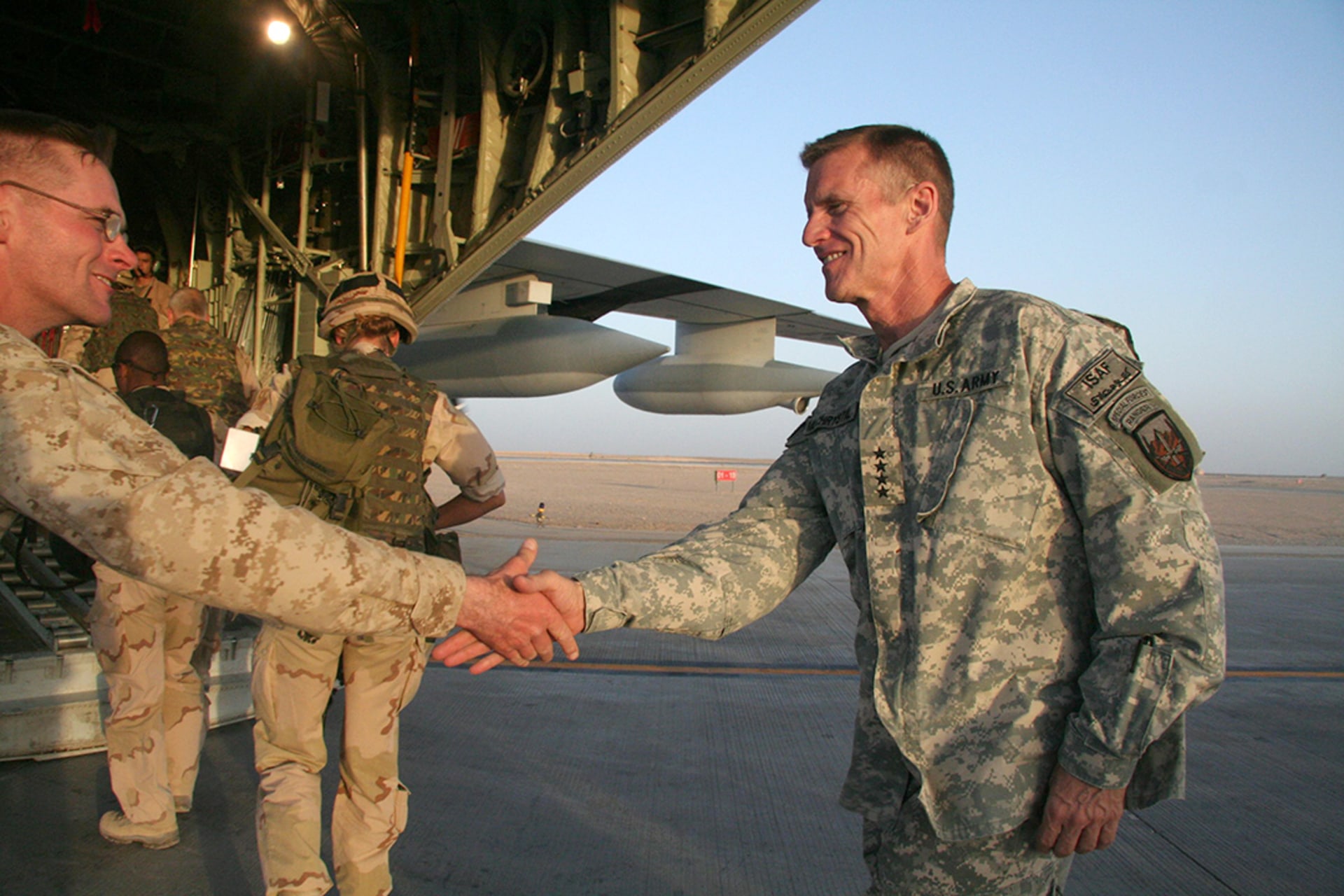 U.S. Gen. Stanley McChrystal, the head of U.S. and NATO forces in Afghanistan, in Helmand Province, Afghanistan. 
