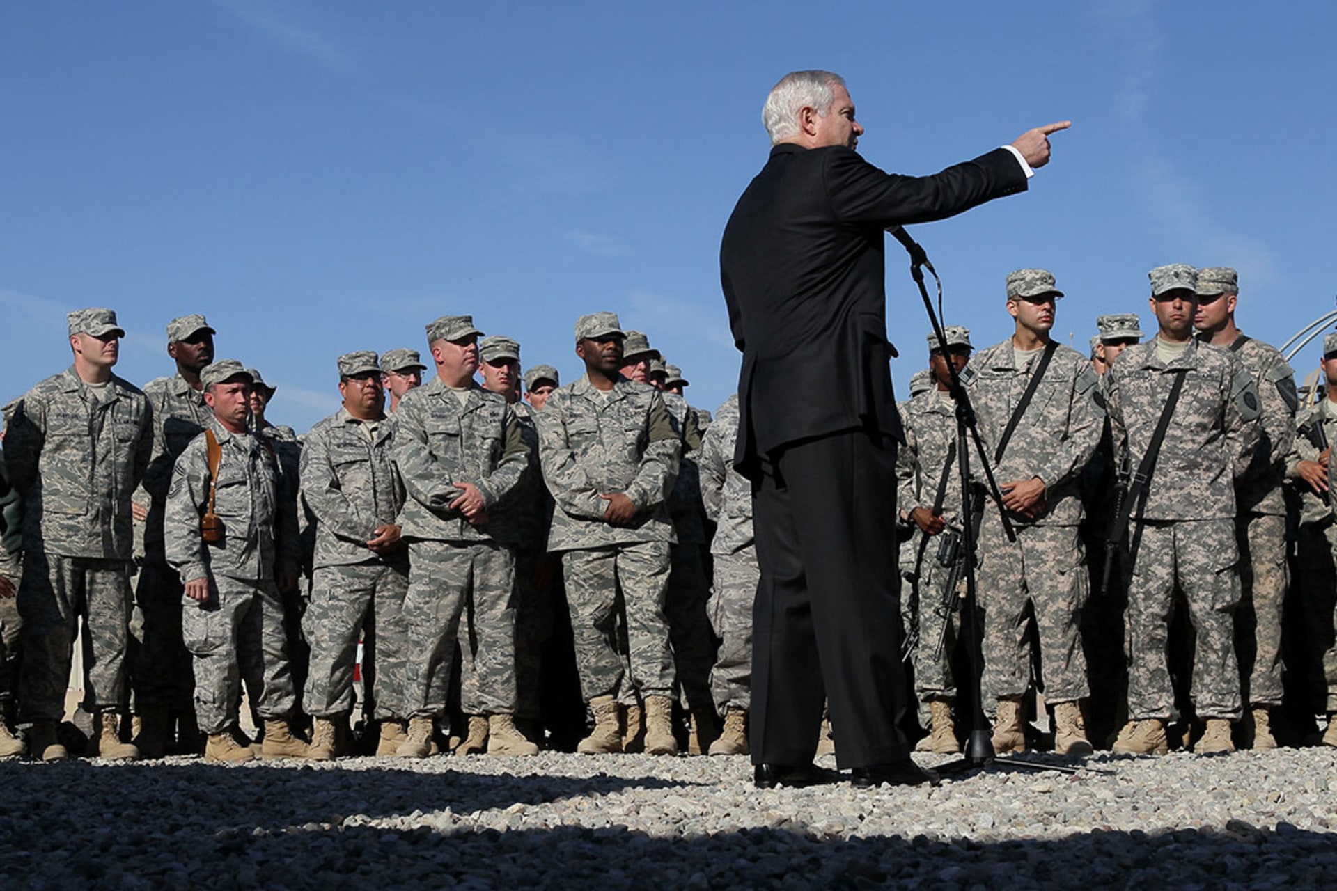 U.S. Secretary of Defense Gates speaks to soldiers in Kirkuk, Iraq.