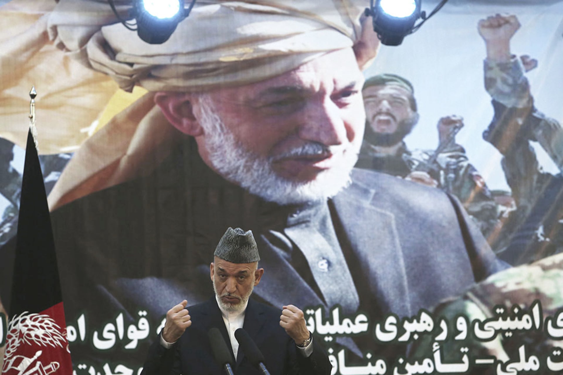 Afghan President Hamid Karzai speaks at a news conference with NATO Secretary General Anders Fogh Rasmussen. 
