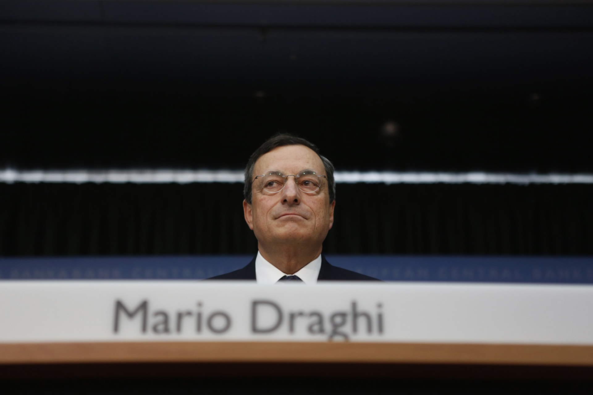 European Central Bank President Mario Draghi speaks during a press conference in Frankfurt on September 6, 2012, announcing the bank's new bond-buying program. 
