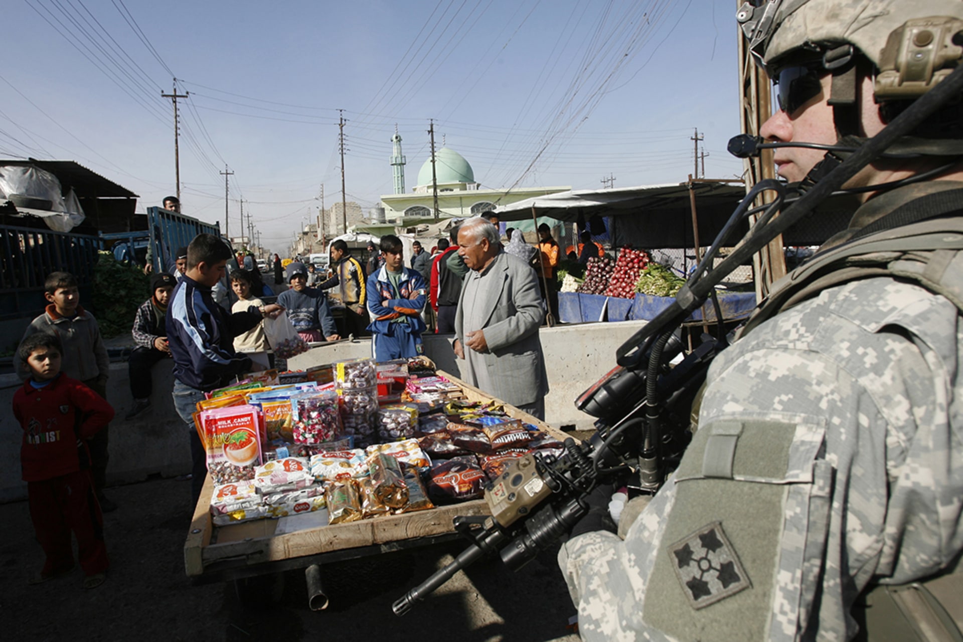 A U.S. soldier conducts a patrol in Mosul, Iraq.