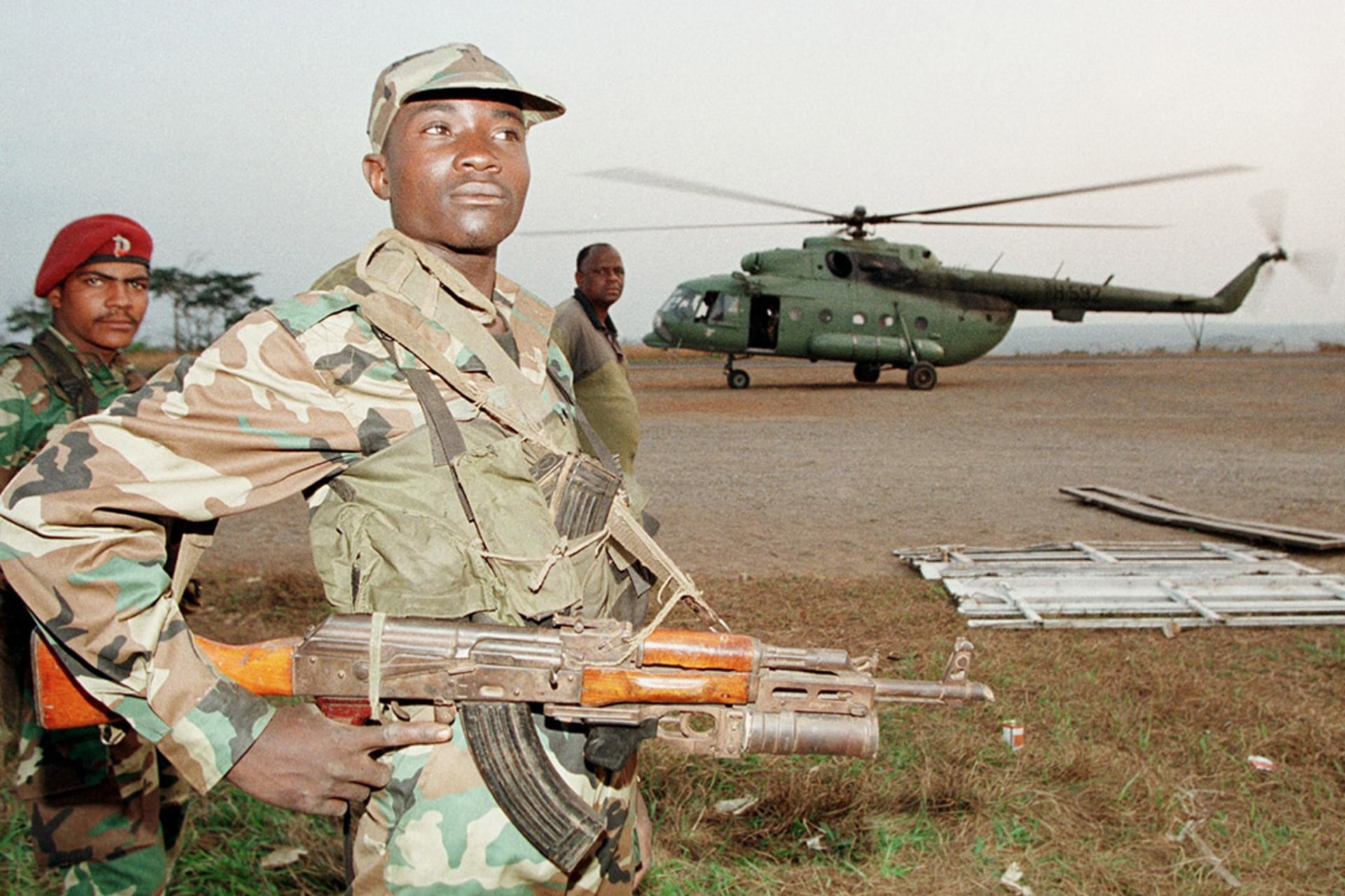 Angolan soldiers allied with Kabila occupy the airport of the city of Matadi in the Democratic Republic of Congo (DRC). Patrick Robert/Sygma/Corbis/Getty Images