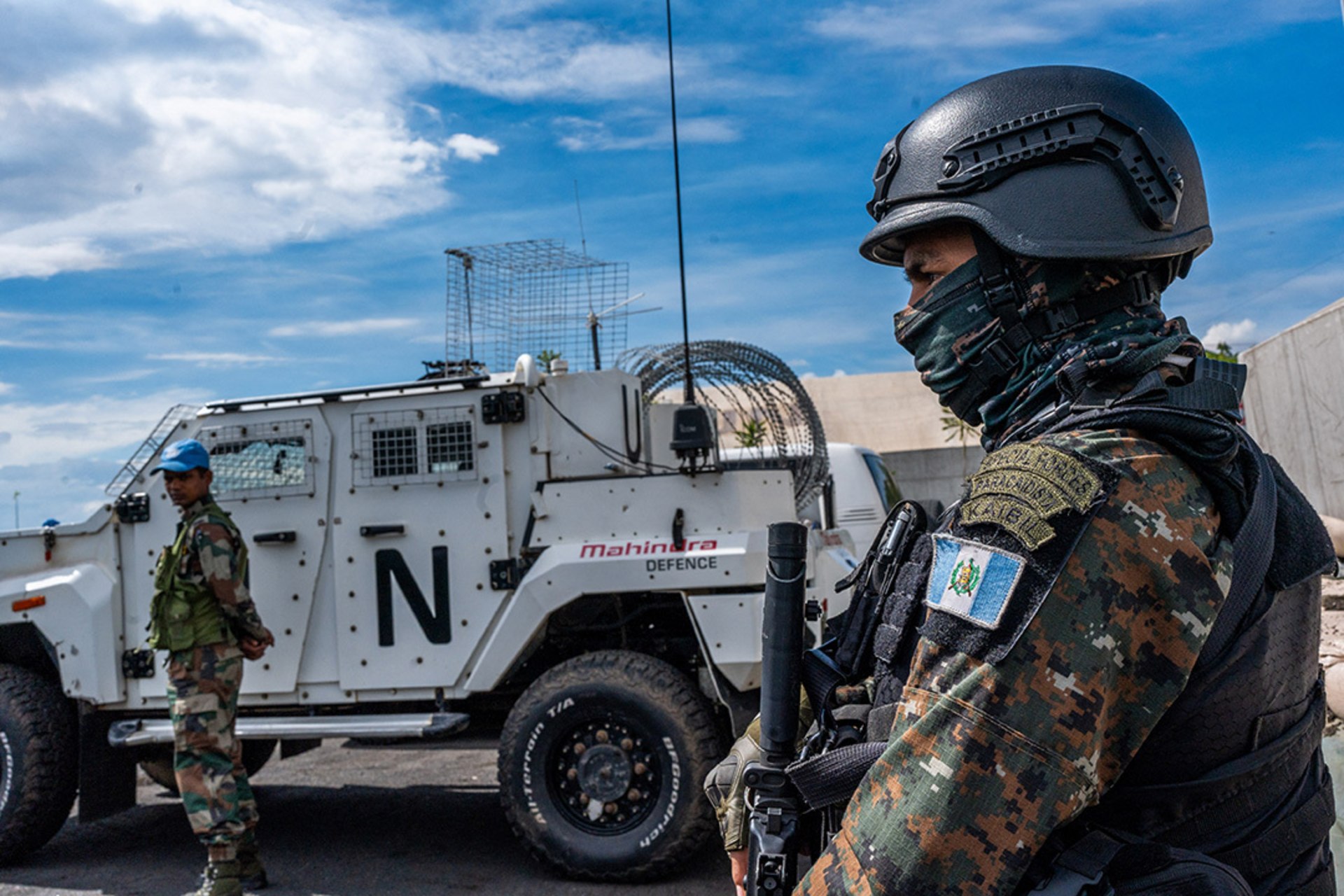 A peacekeeper of the UN Organization Stabilization Mission in the Democratic Republic of the Congo (MONUSCO) at the force's base in Sake, eastern Democratic Republic of Congo. GLODY MURHABAZI/AFP/Getty Images