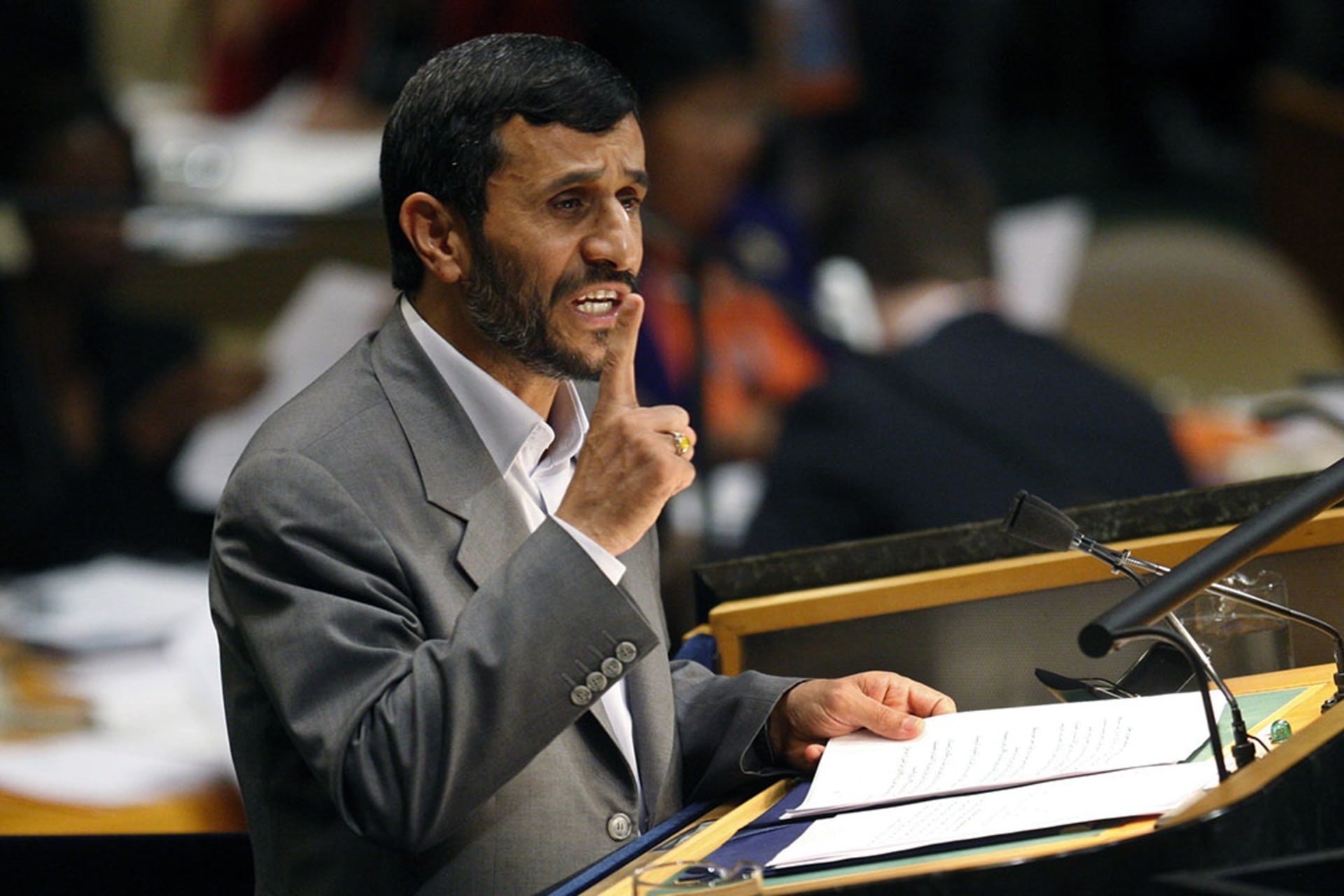 Ahmadinejad addresses the General Assembly at the UN headquarters in New York. 
