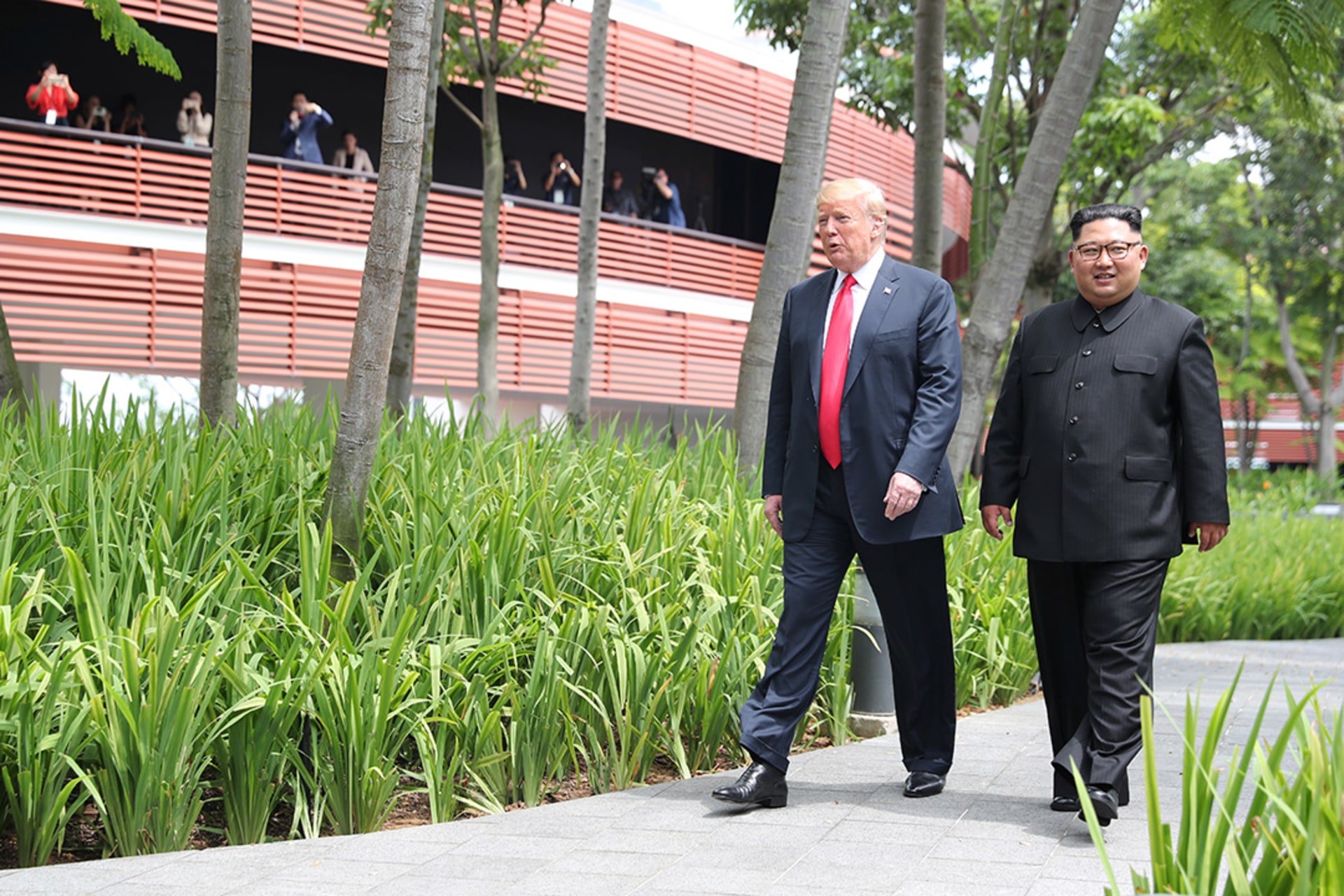 U.S. President Donald Trump and North Korean leader Kim Jong Un walk through Sentosa Island in Singapore on June 12, 2018. Jonathan Ernst/Reuters