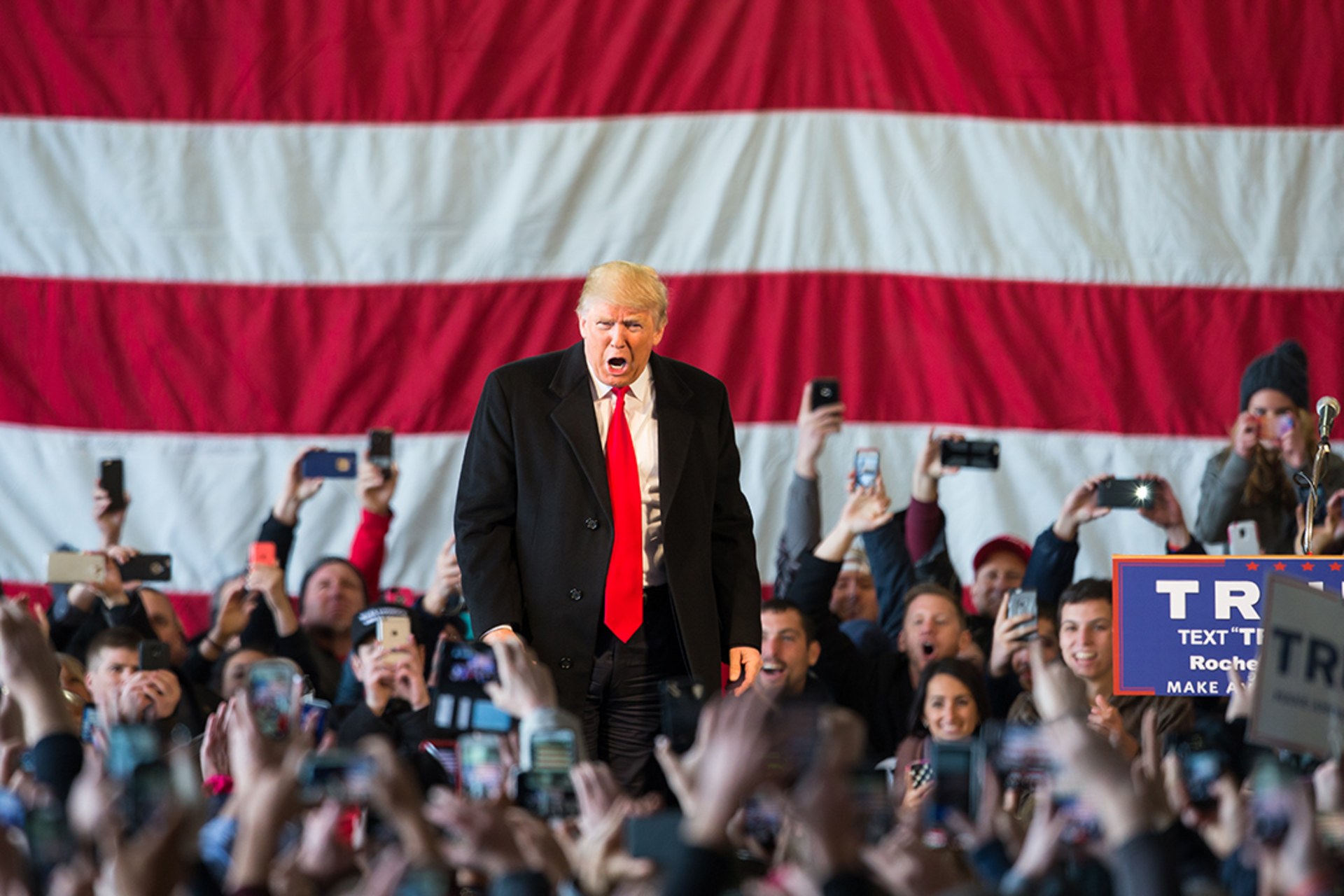 Republican presidential candidate Donald Trump speaks at a campaign rally in Rochester, New York. 
