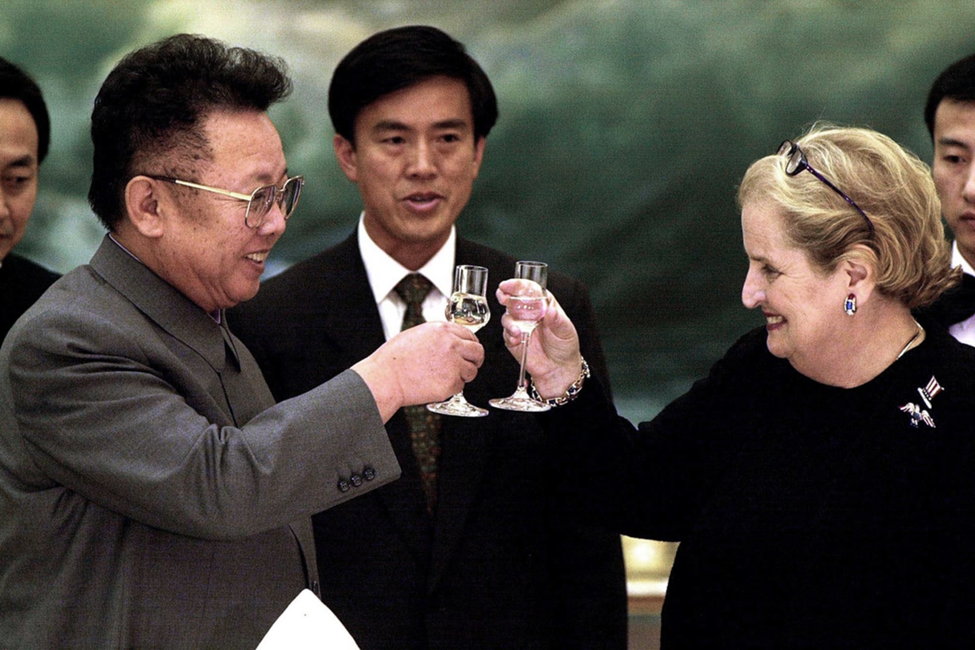 Kim Jong-il toasts U.S. Secretary of State Madeleine Albright in North Korea. Chien-Min Chung/AFP/Getty Images