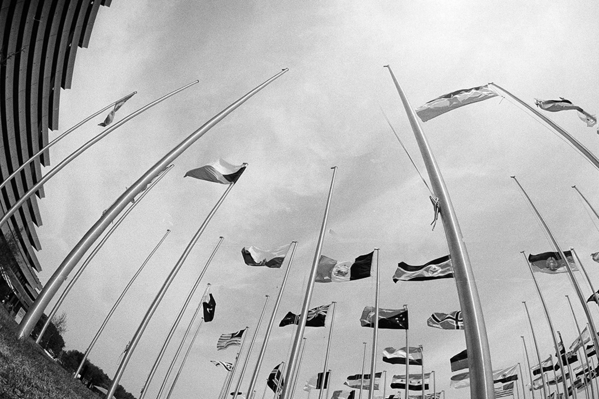 The flags of boycotting African countries are removed from the Olympic Village in Montreal, Canada. AP Photo