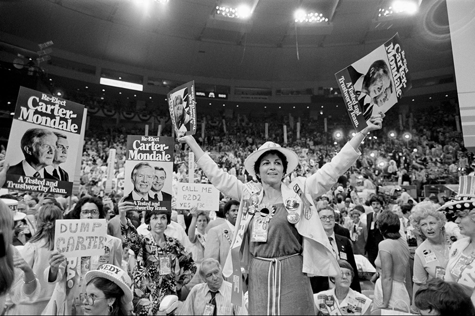 Supporters of President Jimmy Carter and challenger Senator Edward Kennedy square off at the Democratic convention in New York, New York. Michel Philippot/Sygma/Getty Images